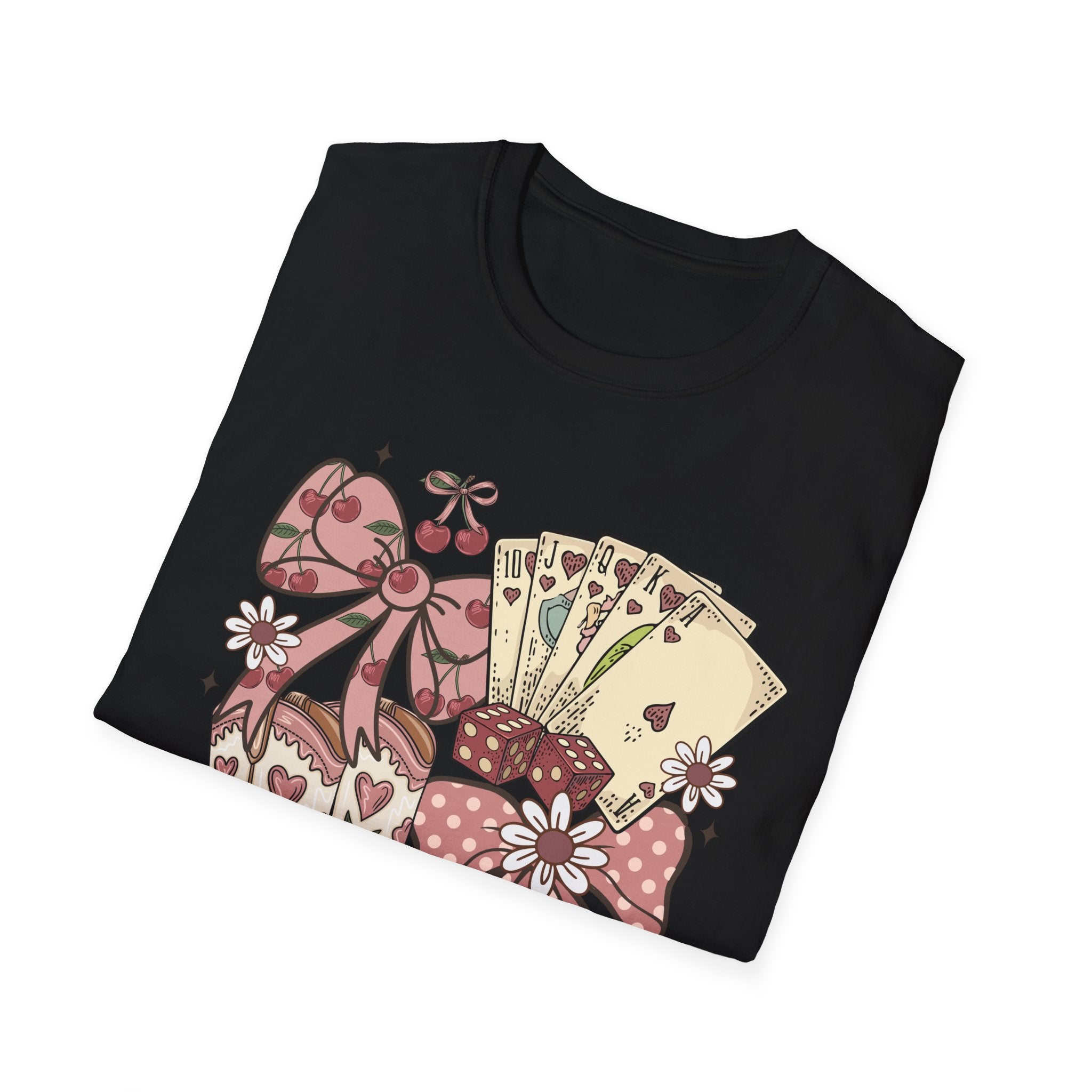 Cowgirl Aesthetic T‑Shirt — Western Boots, Cards & Ribbon Graphic