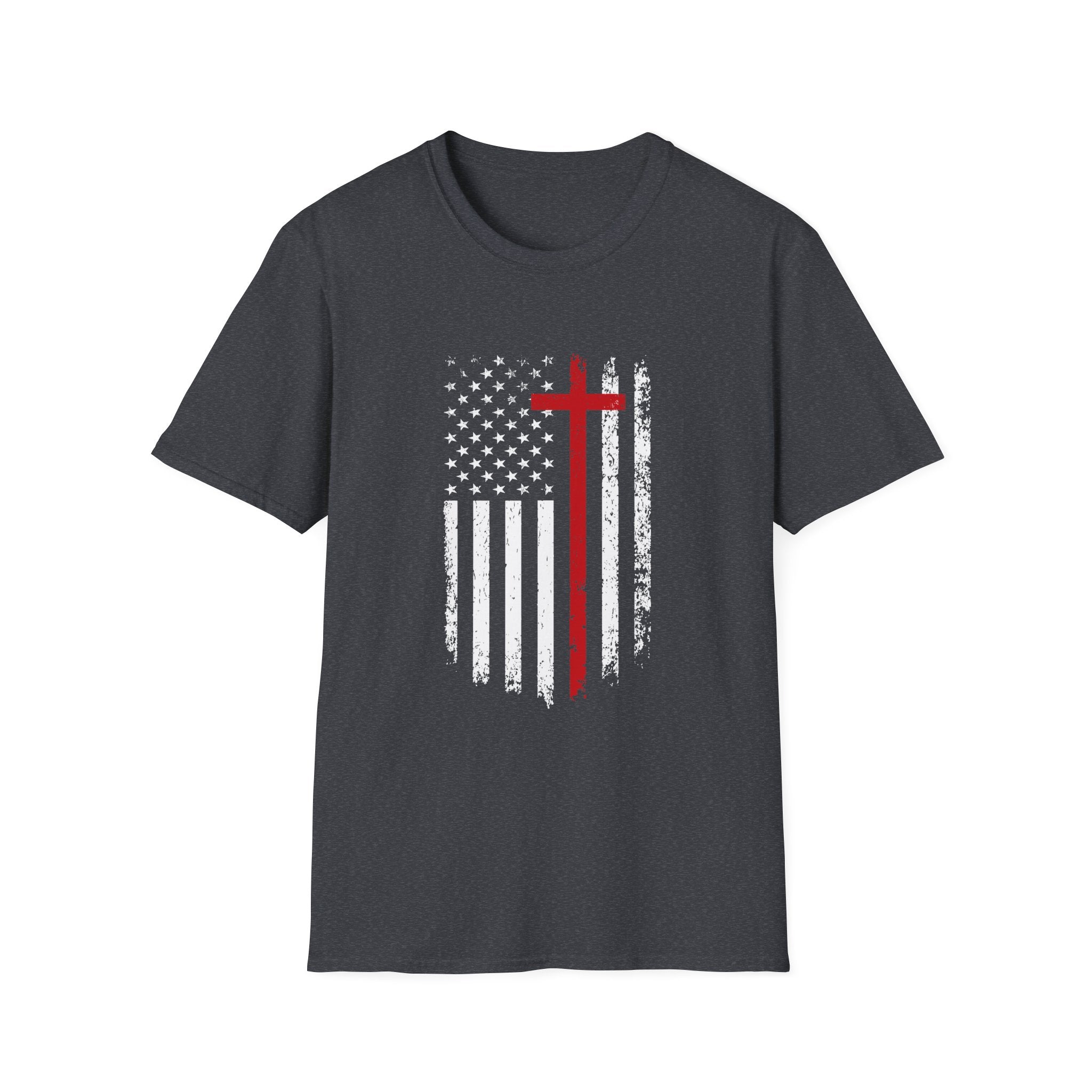 Christian Cross Minimalist T-Shirt — Distressed Red Cross Faith Tee