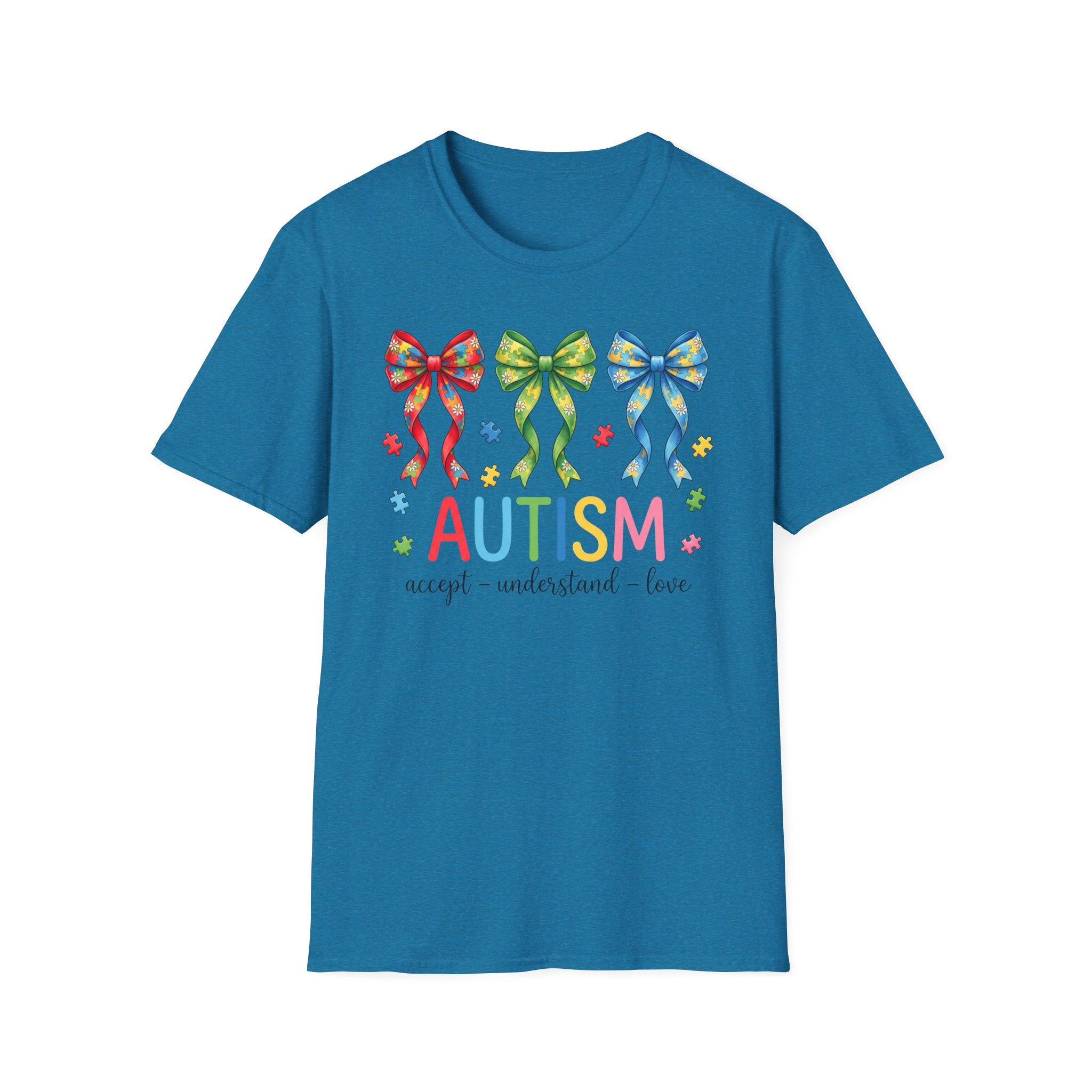 Autism Awareness T-Shirt — "Autism: Accept • Understand • Love" with Colorful Ribbon Bows