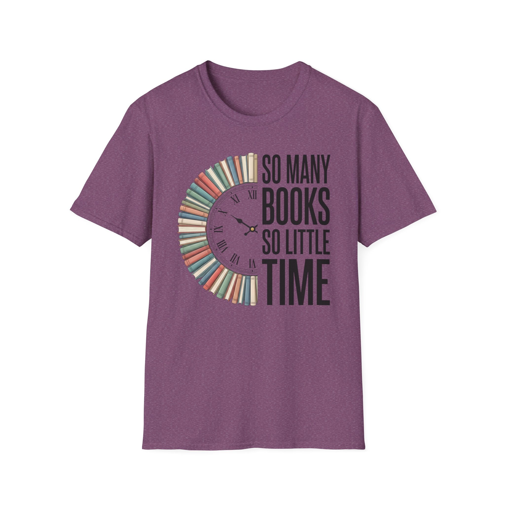 Book Lover T‑Shirt — "So Many Books, So Little Time" Clock Design