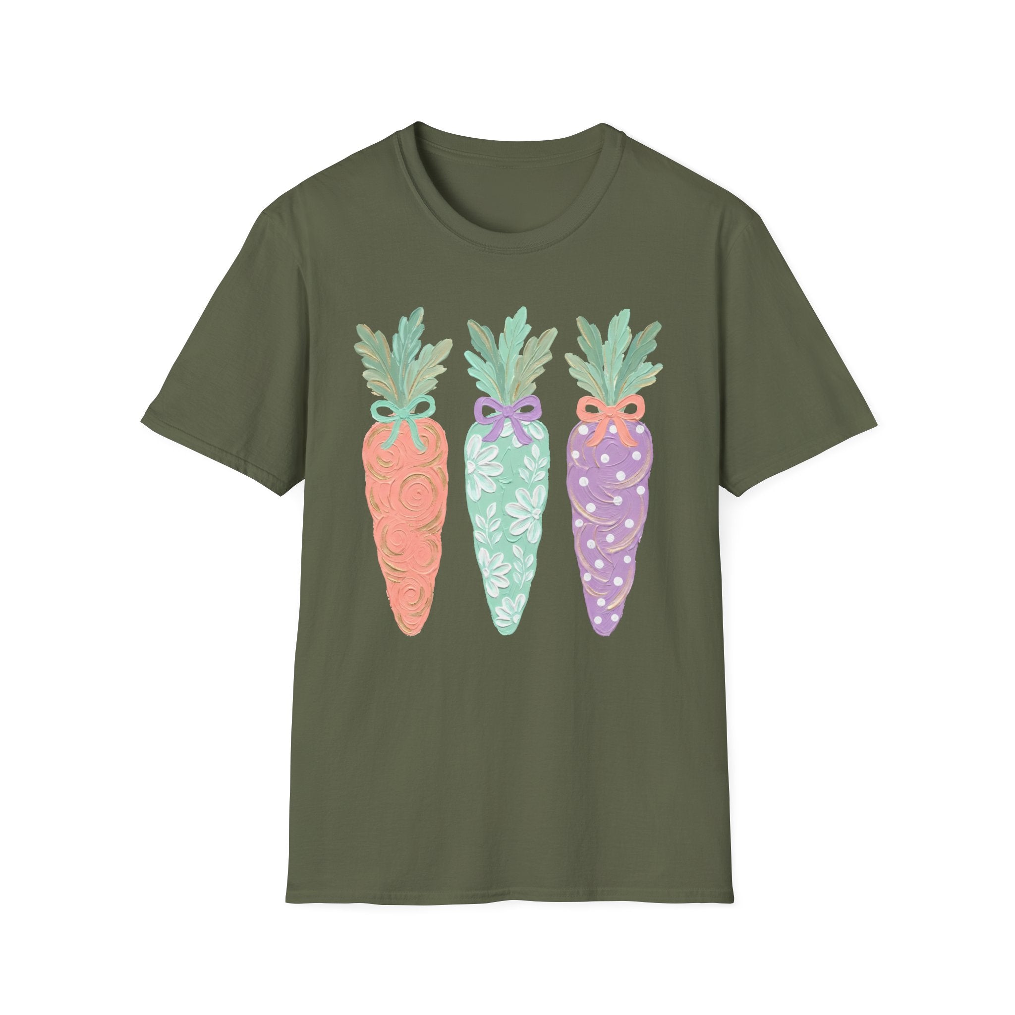 Carrot Trio Graphic T-Shirt — Pastel Floral Easter Tee