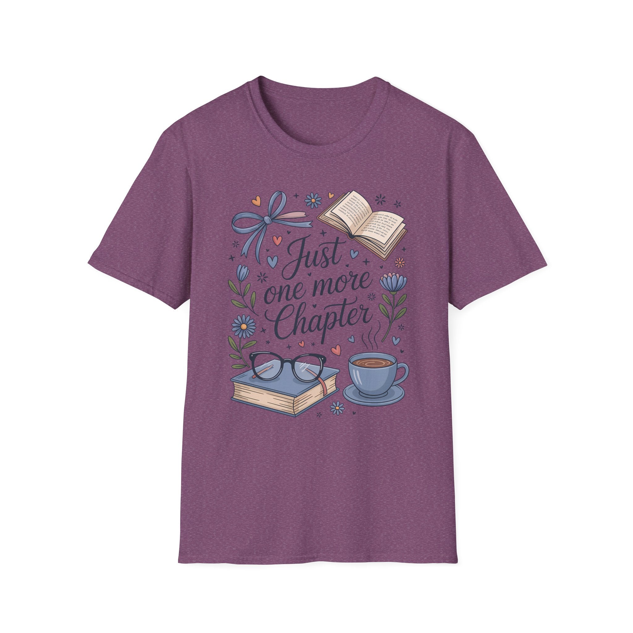 T-Shirt — "Just One More Chapter" Book Lover Tee with Glasses & Coffee