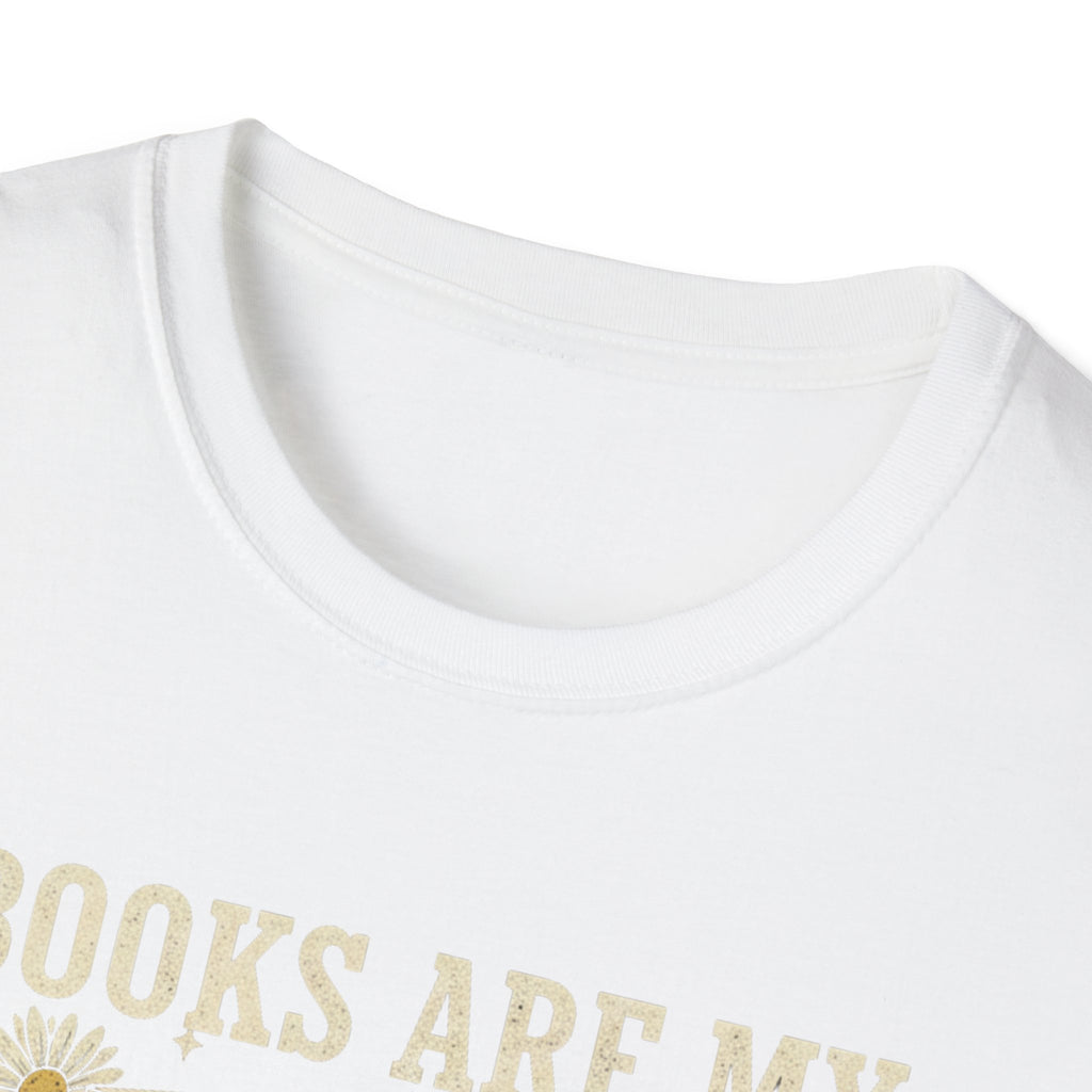 Books Are My Therapy T-Shirt — Stack of Books & Coffee Literary Tee