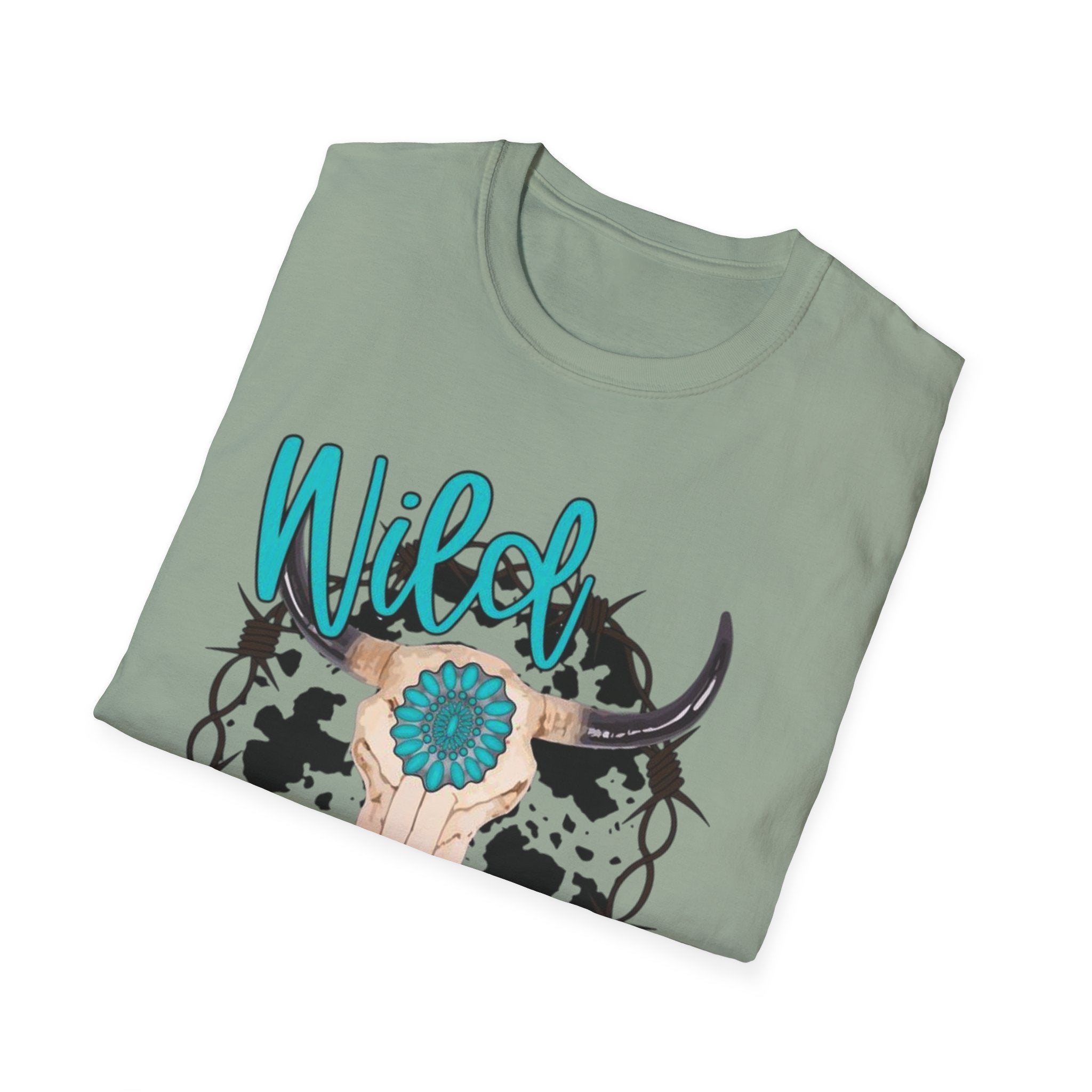 Wild & Free Cow Skull T-Shirt — Turquoise Boho Western Graphic Tee