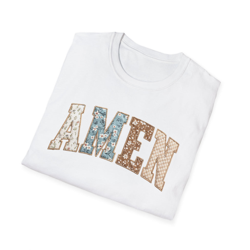 Amen Floral T-Shirt — Vintage Patchwork Faith Tee