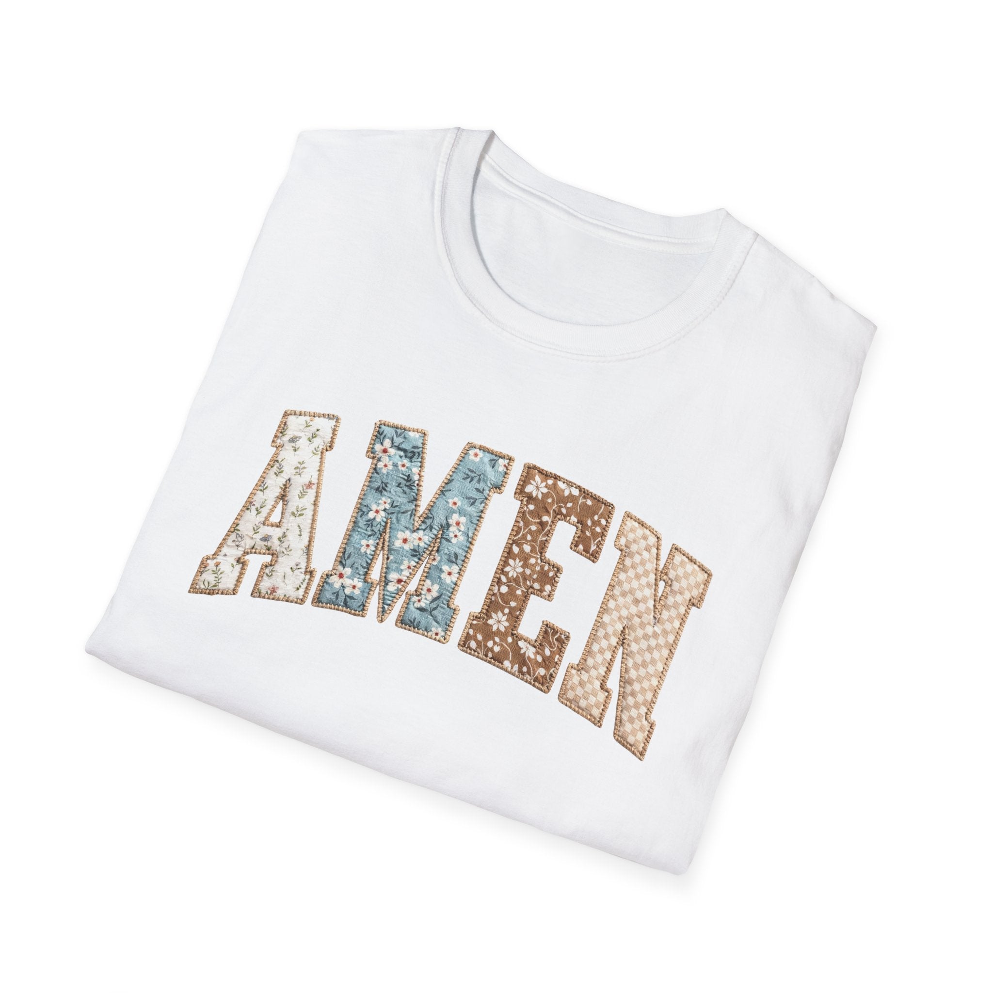 Amen Floral T-Shirt — Vintage Patchwork Faith Tee