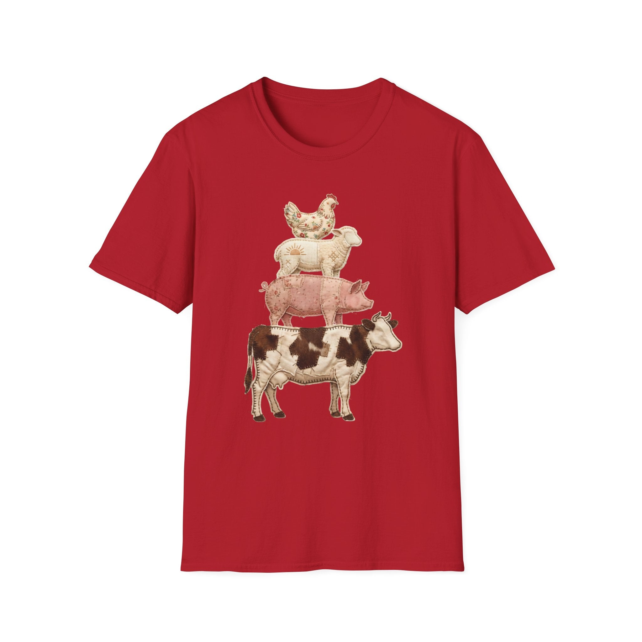 Farm Animal Stack T-Shirt — Vintage Cow, Pig, Sheep & Chicken Graphic Tee