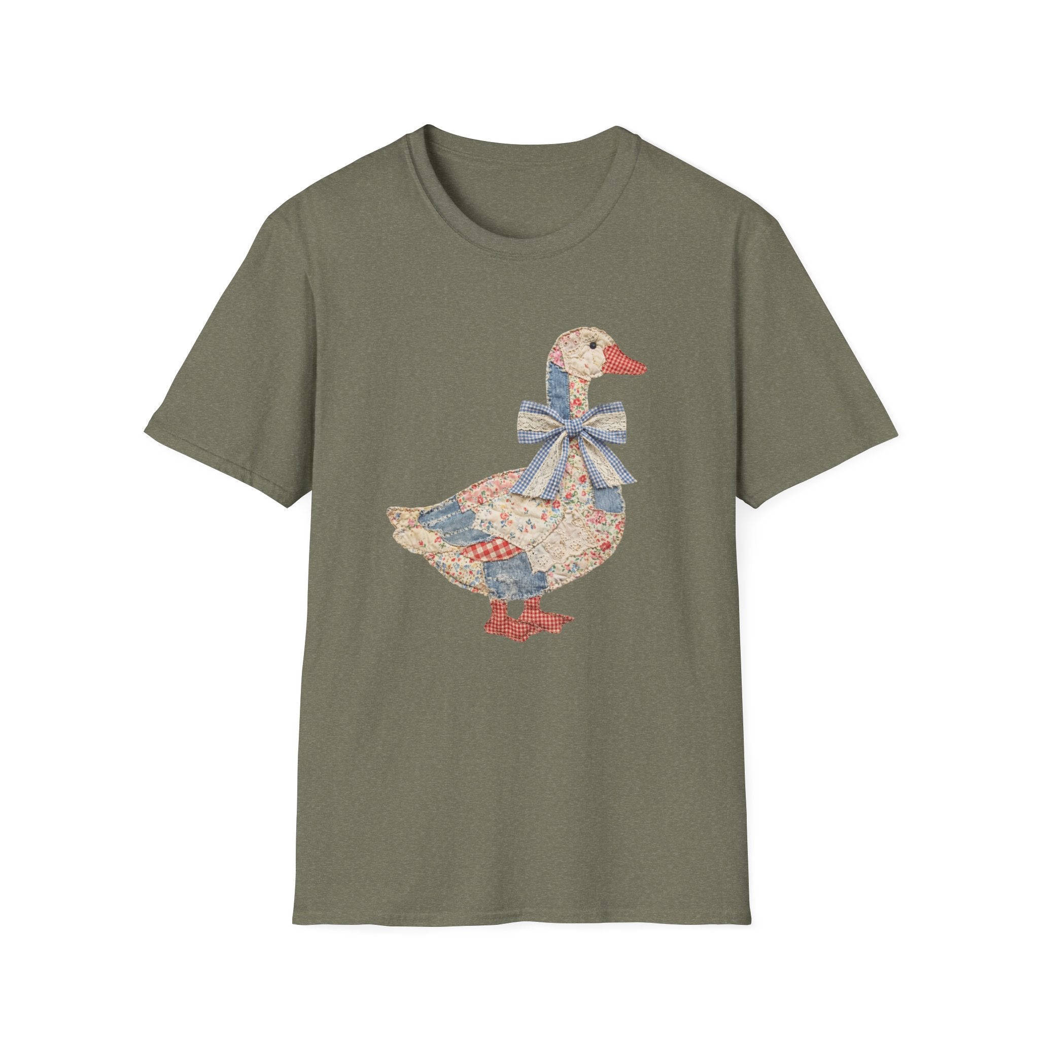 Vintage Patchwork Duck T-Shirt — Cute Floral Goose with Bow Tee