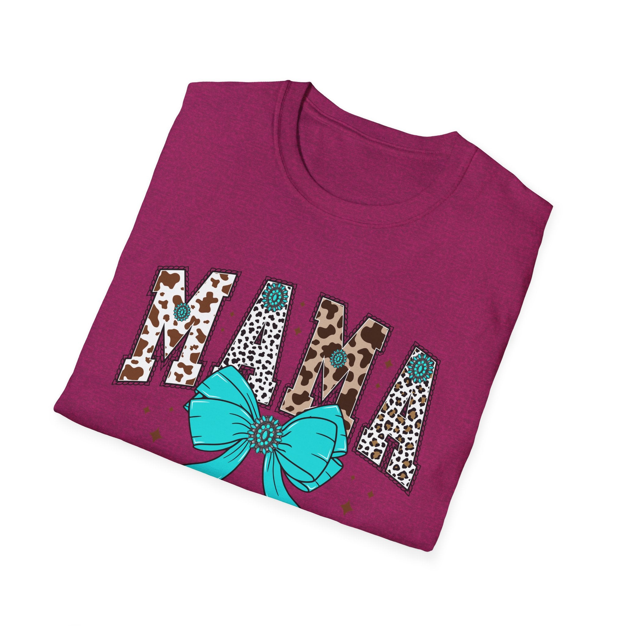 Mama Leopard Print Tee with Teal Bow – Cute Mother's Day Shirt