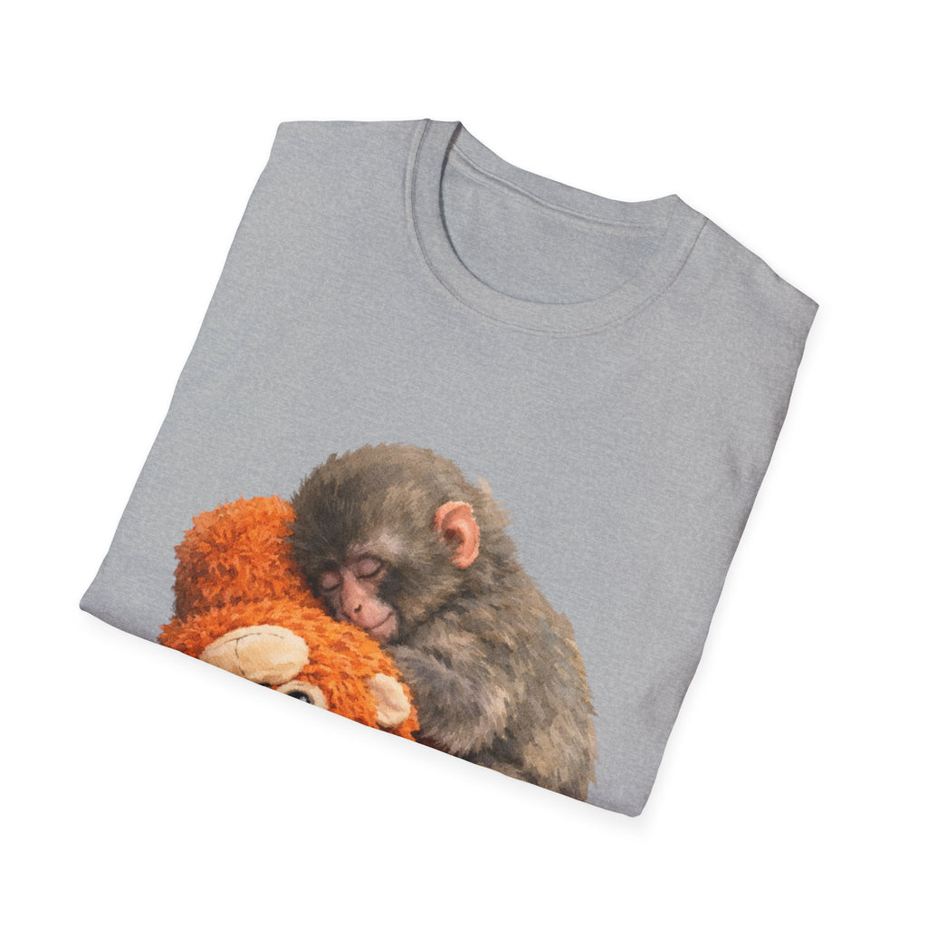 Baby Monkey & Teddy T-Shirt — Cute Sleepy Primate Graphic Tee