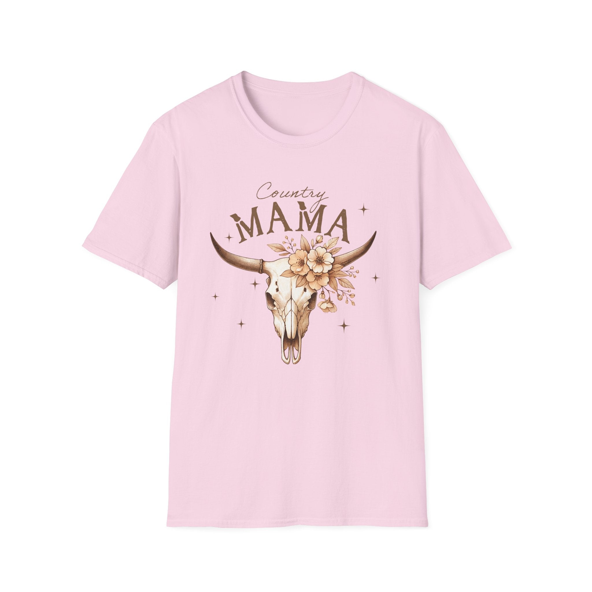 Country Mama T-Shirt — Floral Longhorn Skull Graphic