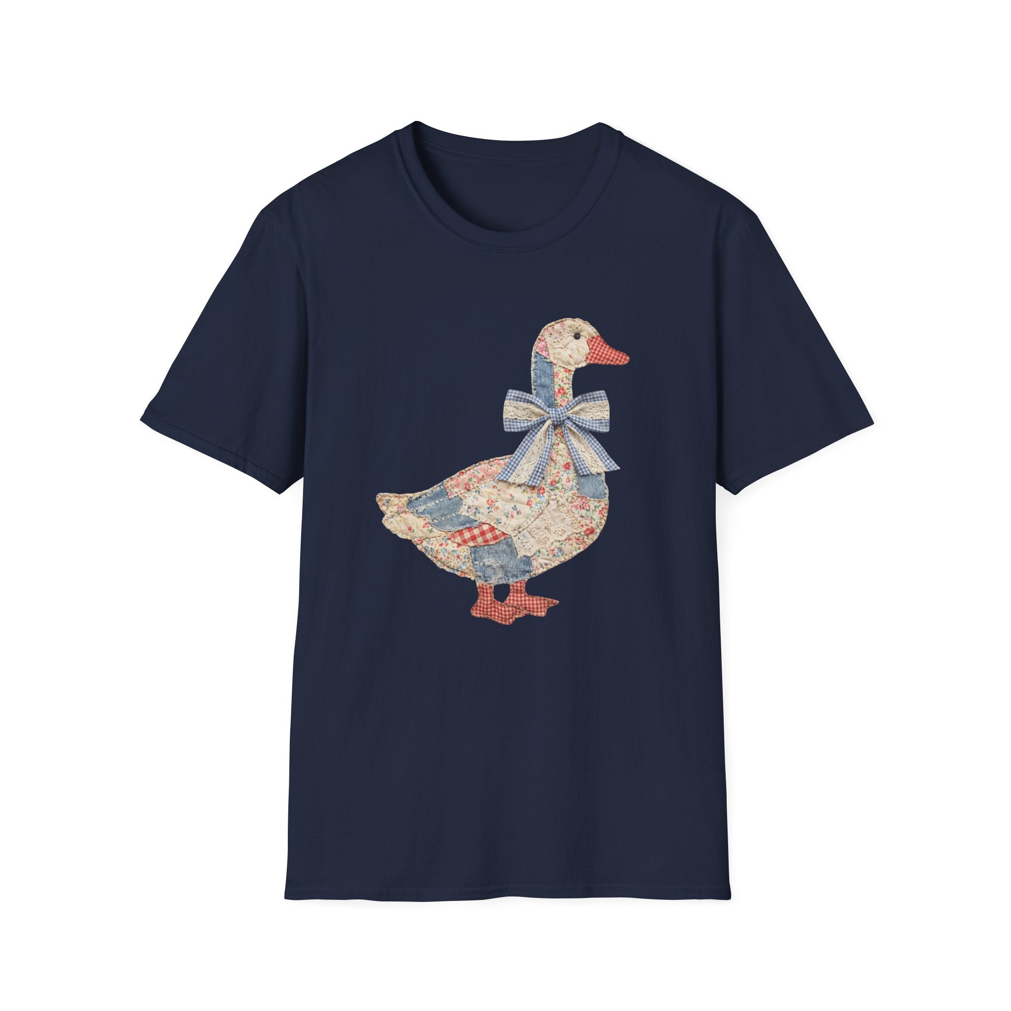 Vintage Patchwork Duck T-Shirt — Cute Floral Goose with Bow Tee