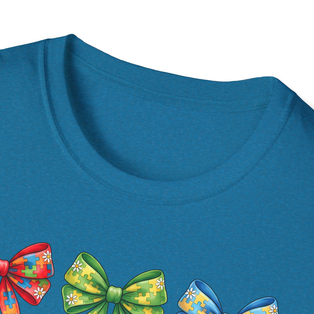 Autism Awareness T-Shirt — "Autism: Accept • Understand • Love" with Colorful Ribbon Bows