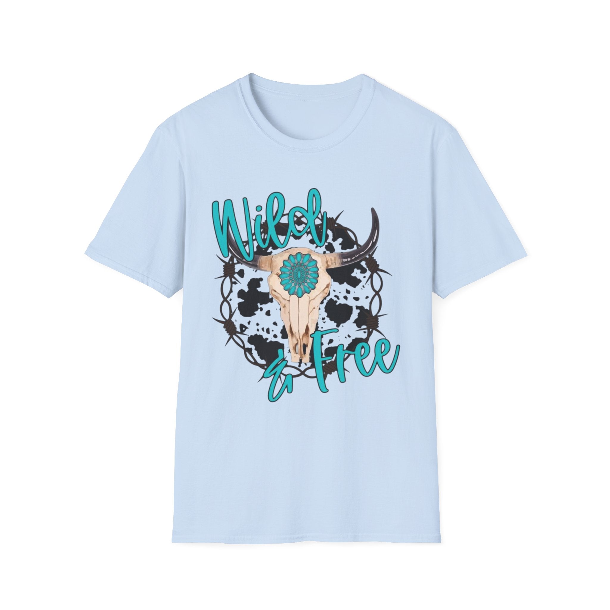 Wild & Free Cow Skull T-Shirt — Turquoise Boho Western Graphic Tee