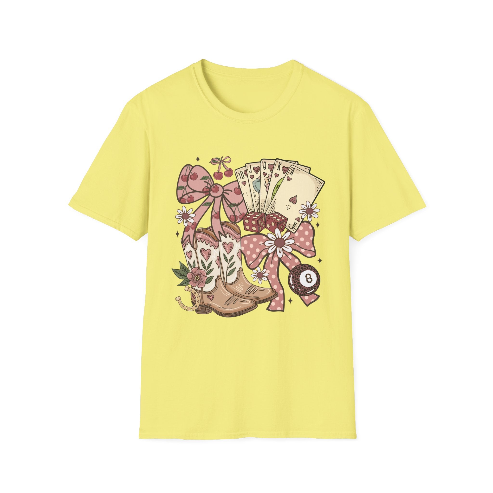 Cowgirl Aesthetic T‑Shirt — Western Boots, Cards & Ribbon Graphic