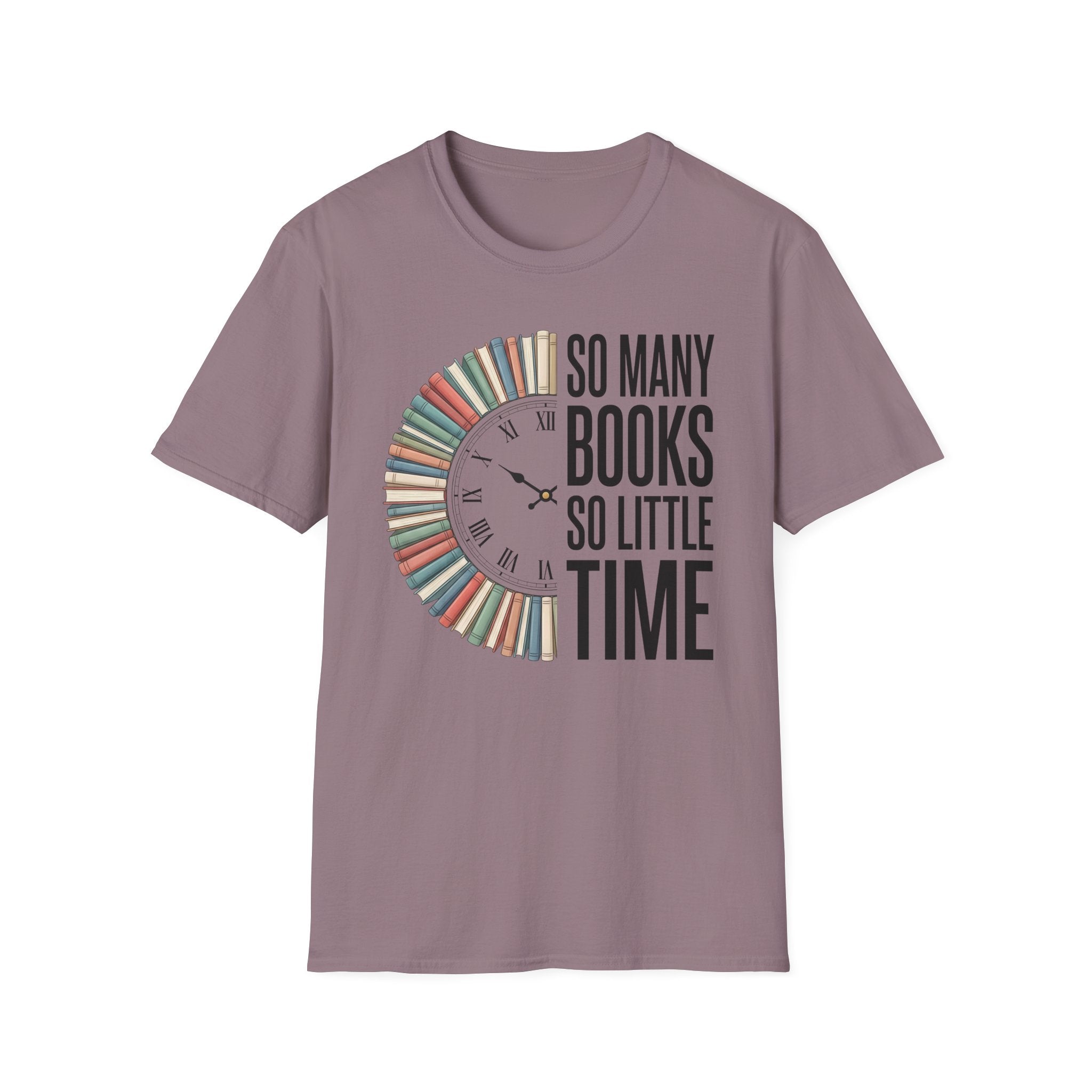 Book Lover T‑Shirt — "So Many Books, So Little Time" Clock Design