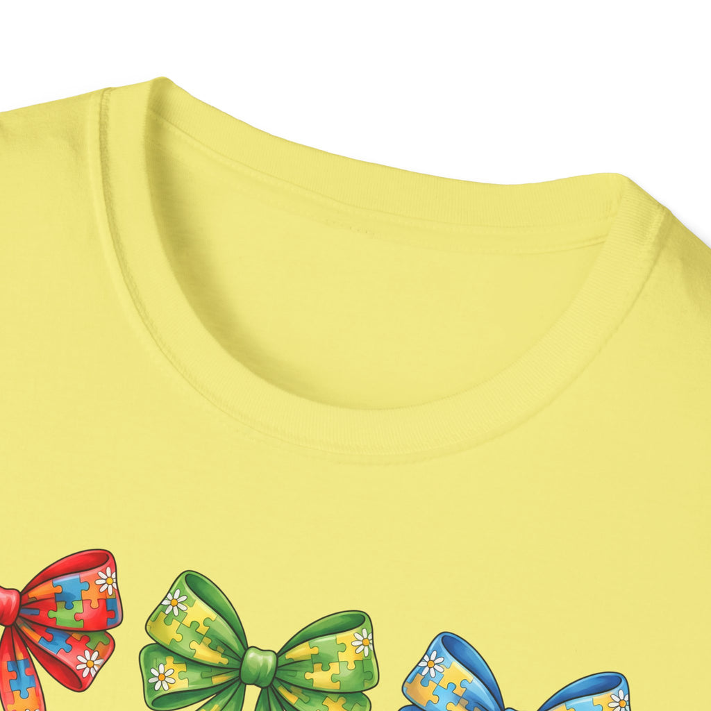 Autism Awareness T-Shirt — "Autism: Accept • Understand • Love" with Colorful Ribbon Bows