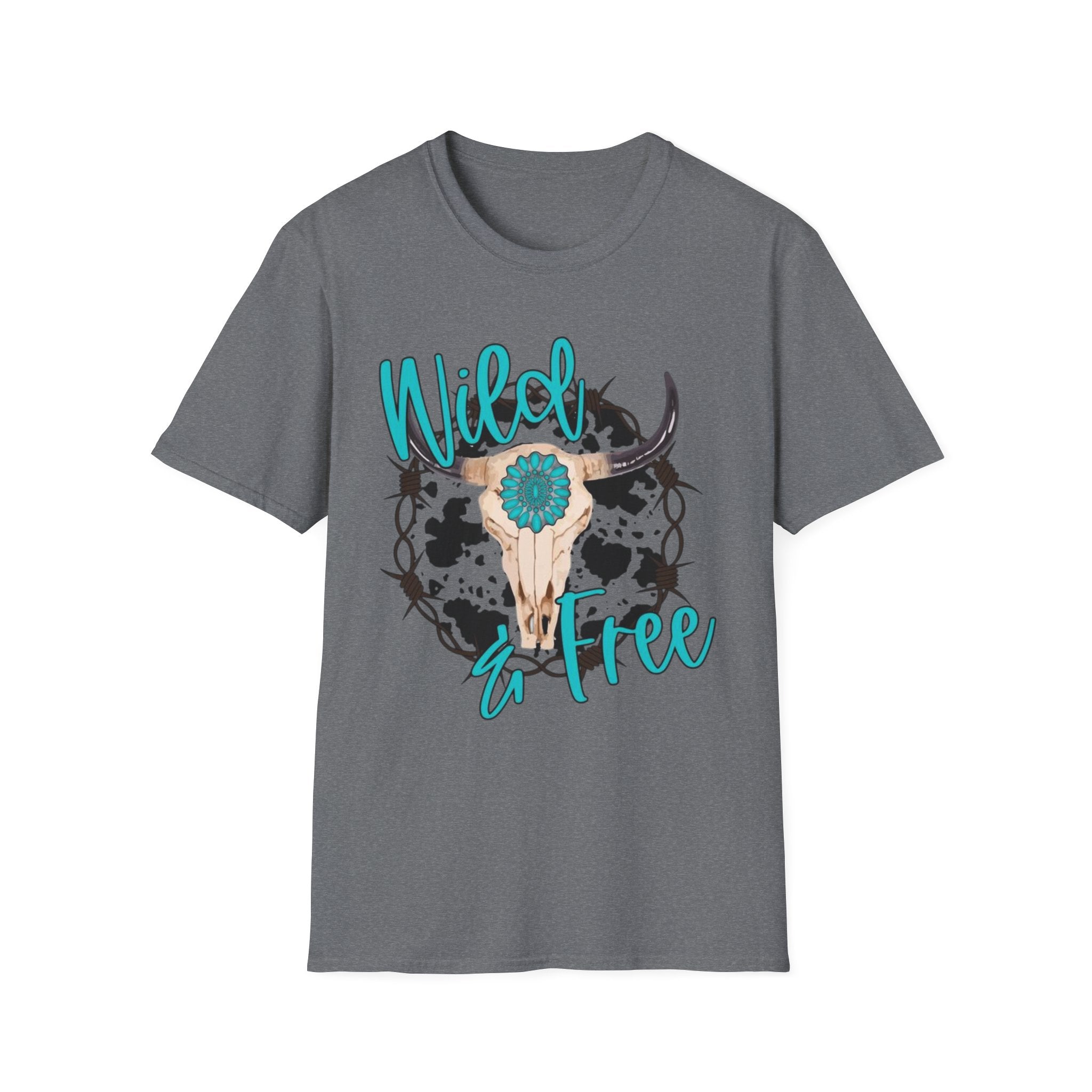 Wild & Free Cow Skull T-Shirt — Turquoise Boho Western Graphic Tee