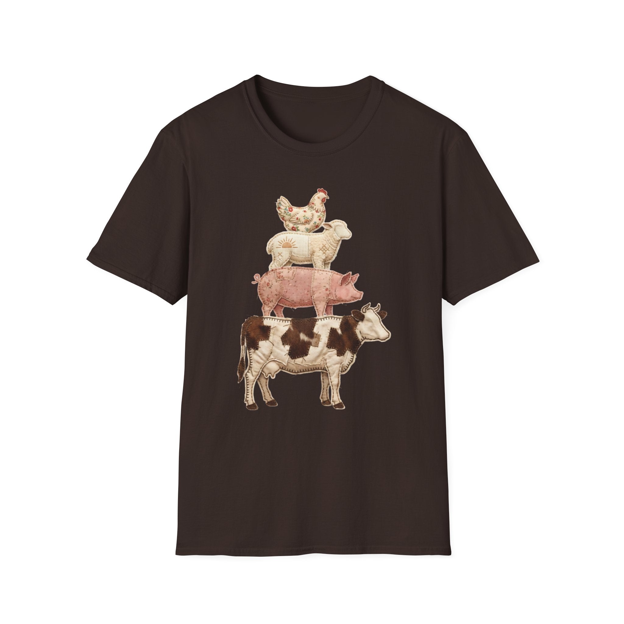 Farm Animal Stack T-Shirt — Vintage Cow, Pig, Sheep & Chicken Graphic Tee