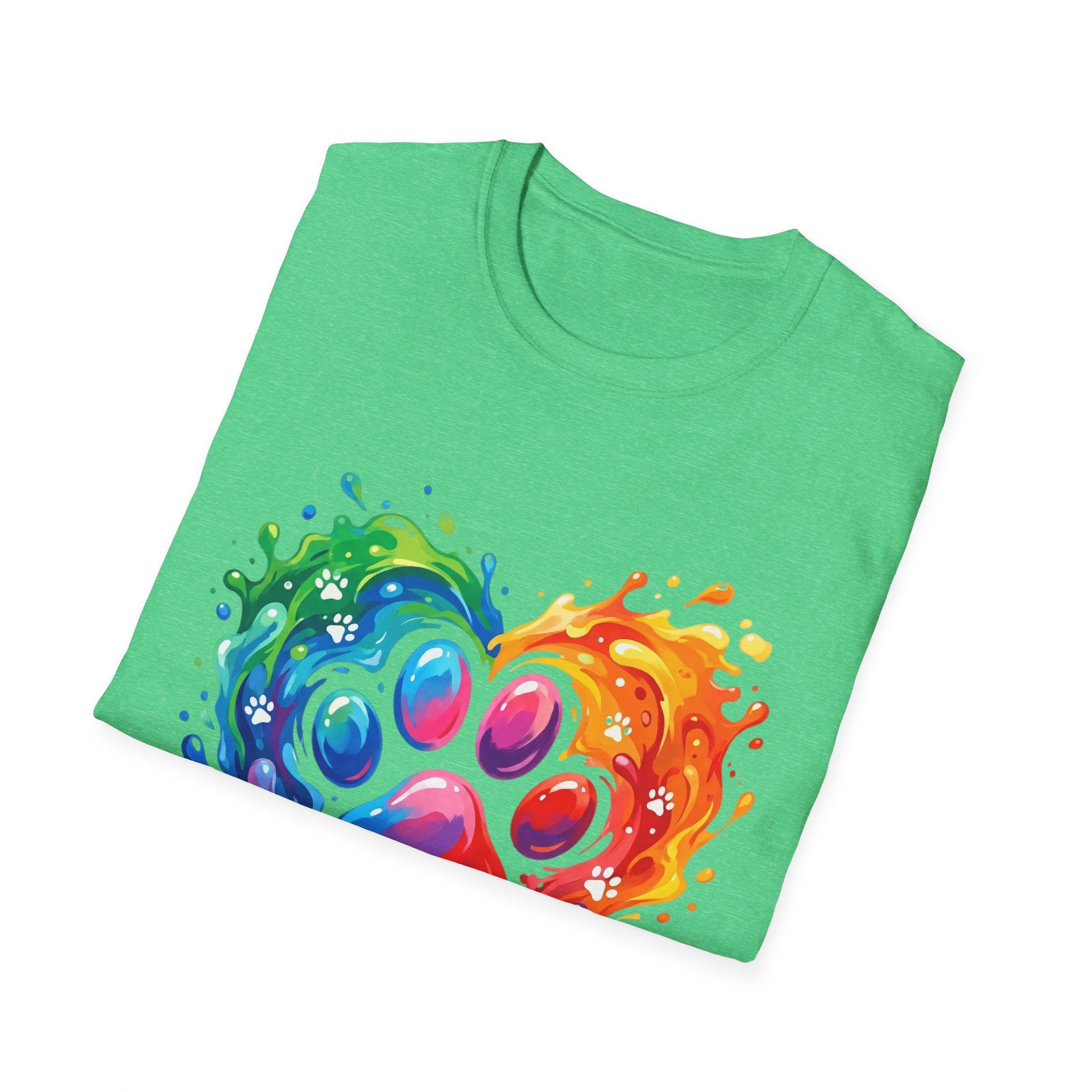 Rainbow Paw Heart T-Shirt — Colorful Pet Lover Tee