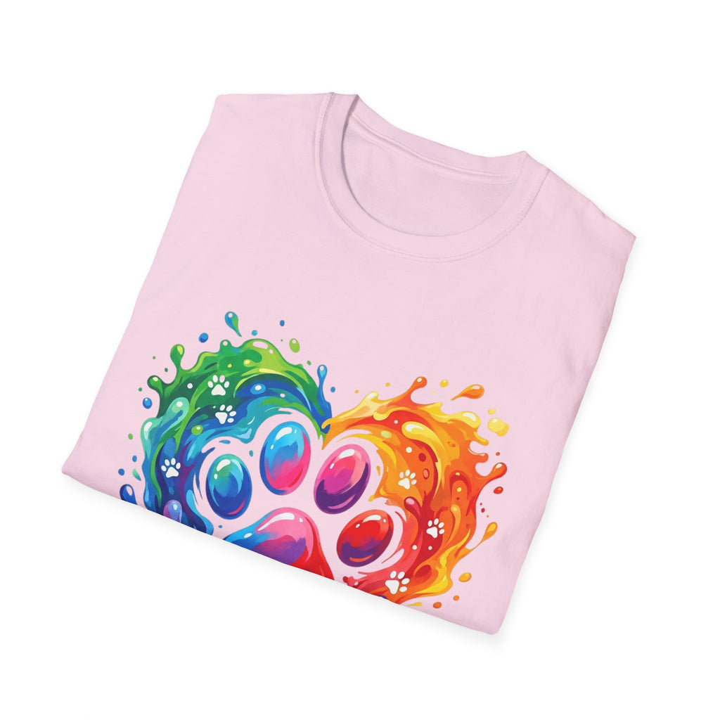 Rainbow Paw Heart T-Shirt — Colorful Pet Lover Tee