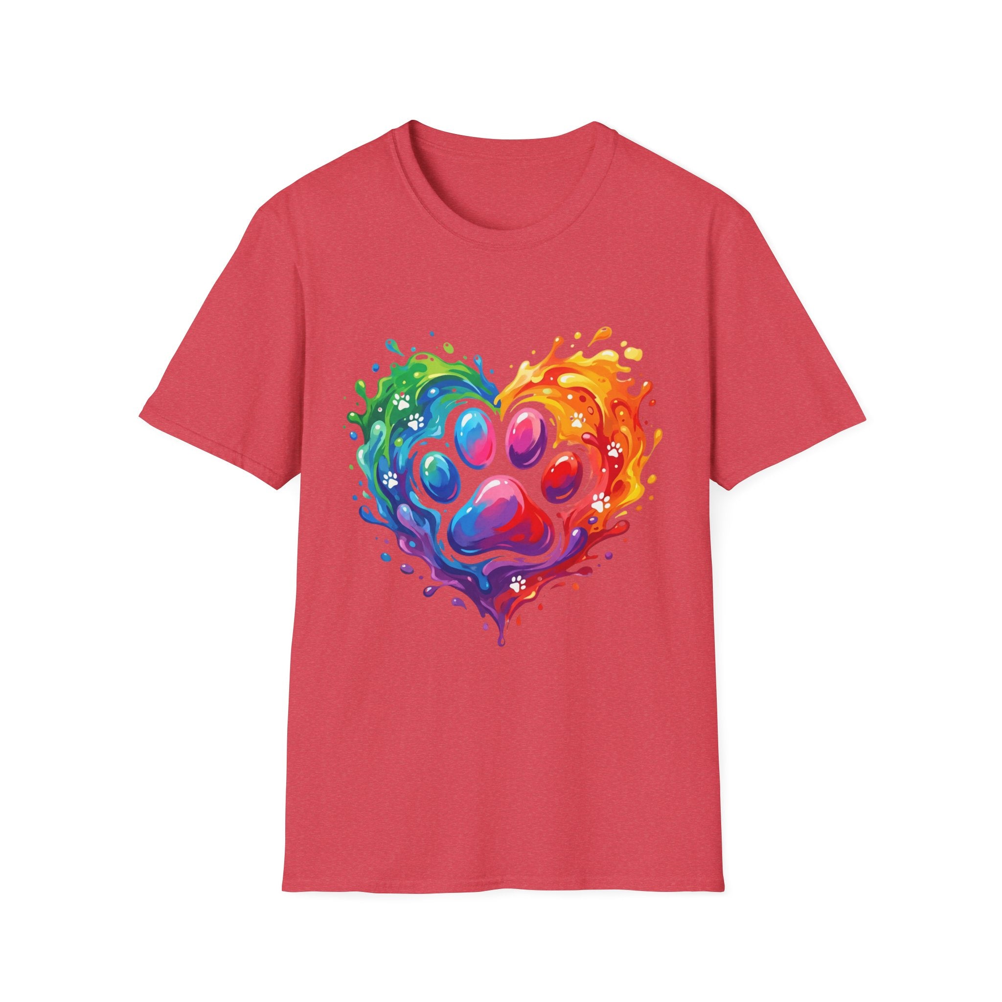 Rainbow Paw Heart T-Shirt — Colorful Pet Lover Tee