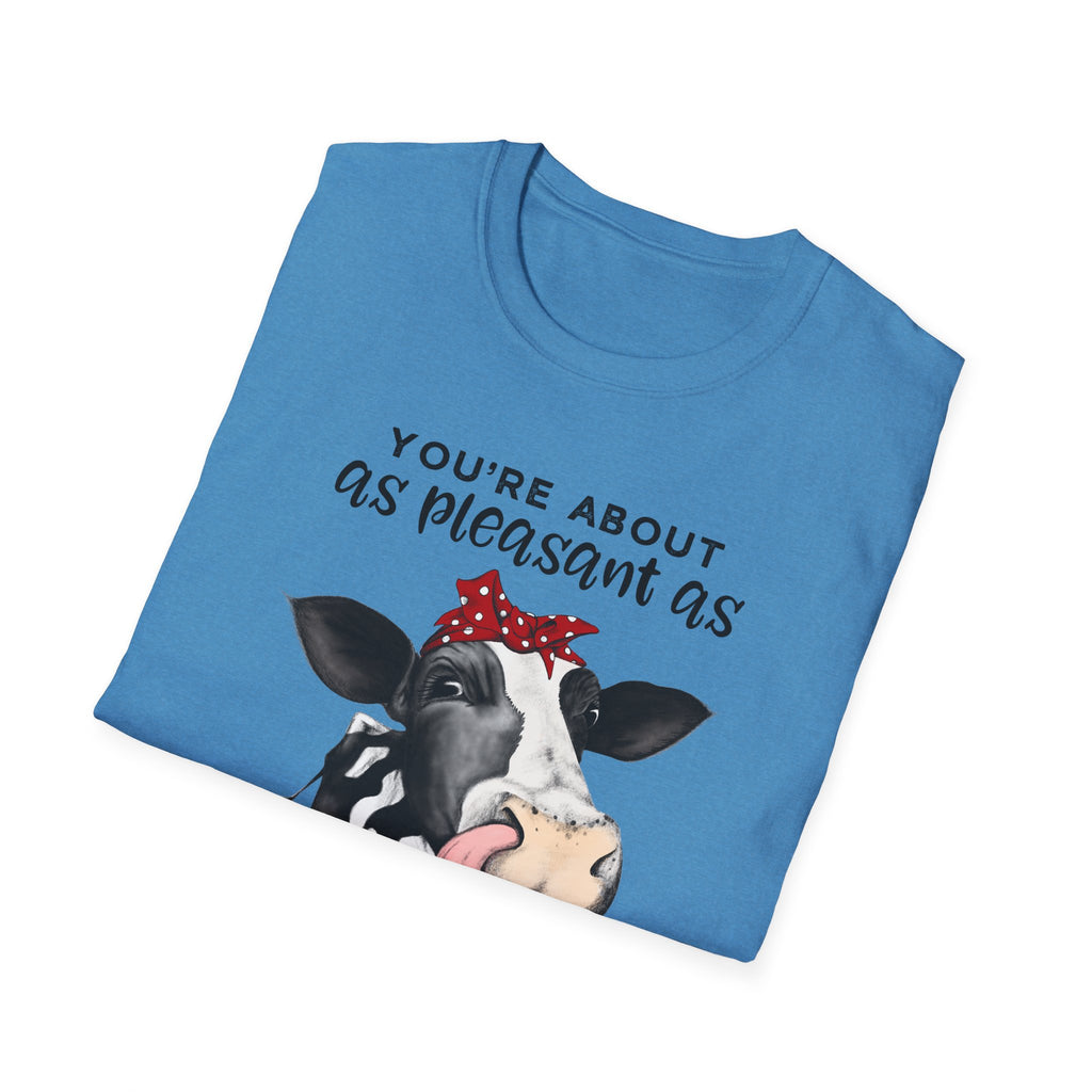 Cow Graphic Tee — "You’re About as Pleasant as an Itchy Butthole" Funny Novelty T‑Shirt