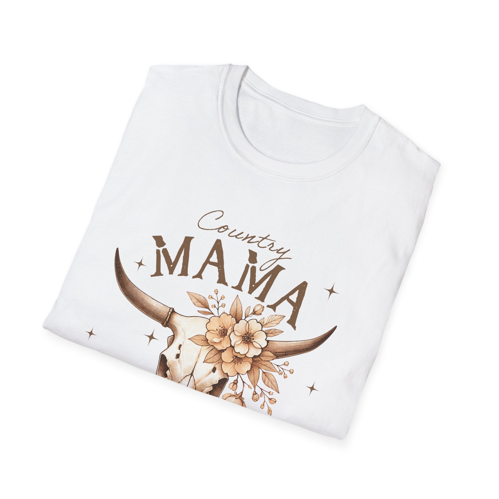 Country Mama T-Shirt — Floral Longhorn Skull Graphic