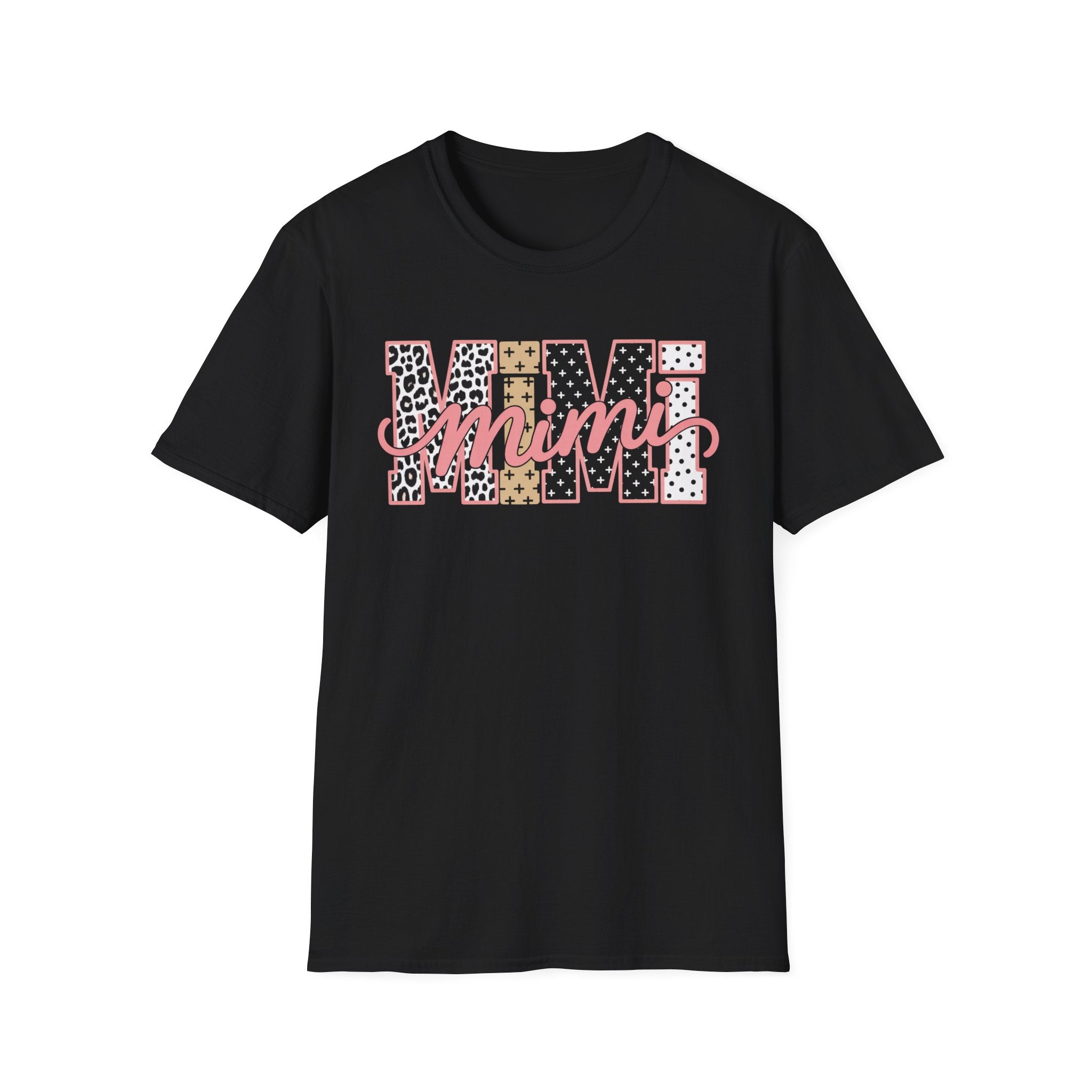 Mimi Leopard Patchwork T‑Shirt — Cute Floral & Animal Print "Mimi" Graphic Tee