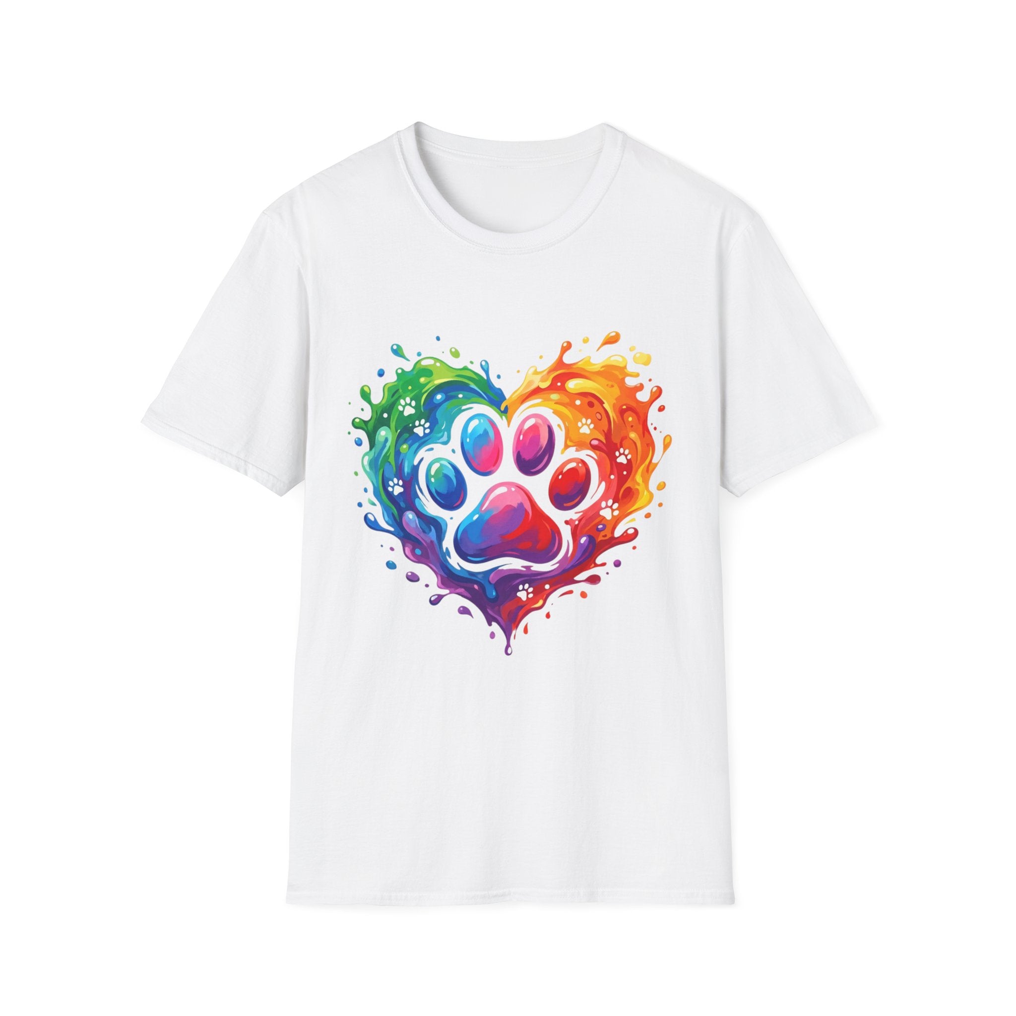 Rainbow Paw Heart T-Shirt — Colorful Pet Lover Tee