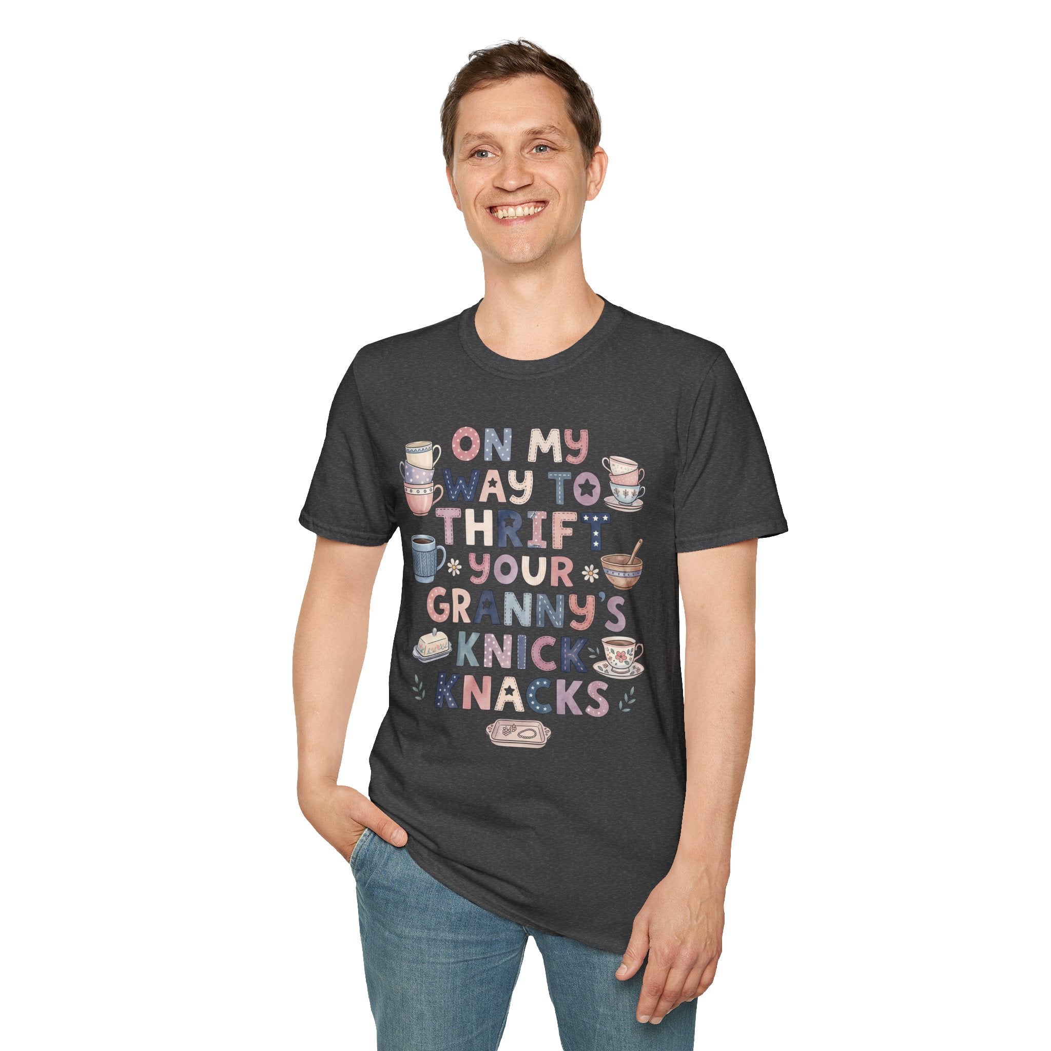Thrifted Finds Tee — “On My Way to Thrift Your Granny’s Knick Knacks” Vintage Coffee Graphic T-Shirt
