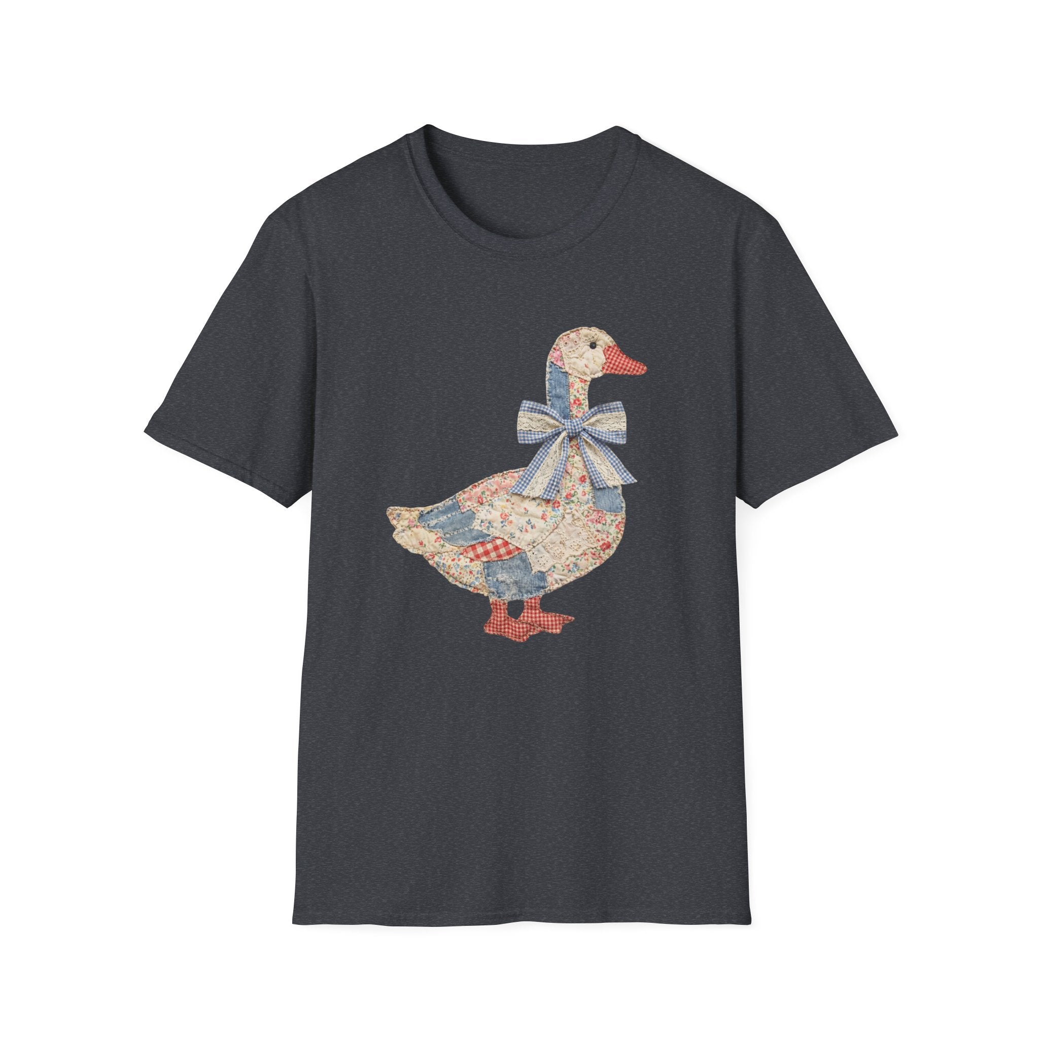 Vintage Patchwork Duck T-Shirt — Cute Floral Goose with Bow Tee