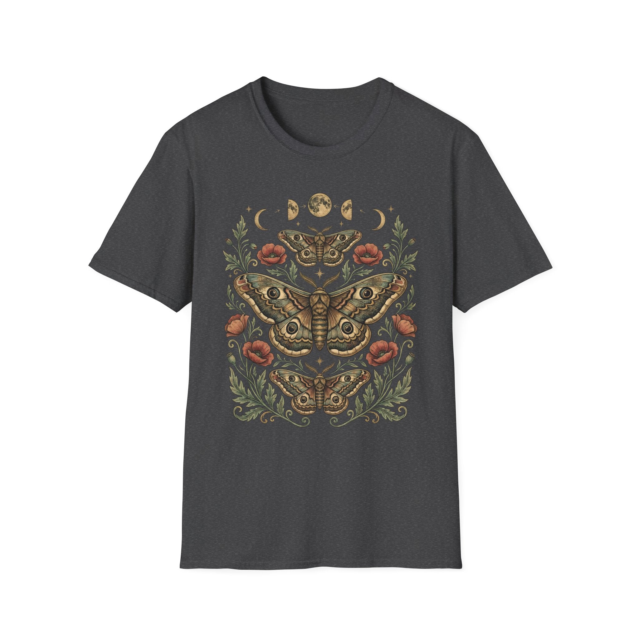 Moth & Moon Botanical T-Shirt — Vintage Poppy Moth Graphic Tee