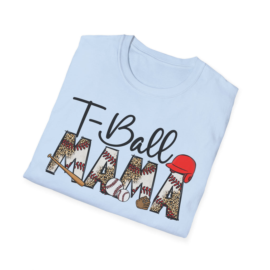 T‑Ball Mama T-Shirt — Leopard Print 'Mama' with Red Cap, Cute Sports Mom Tee