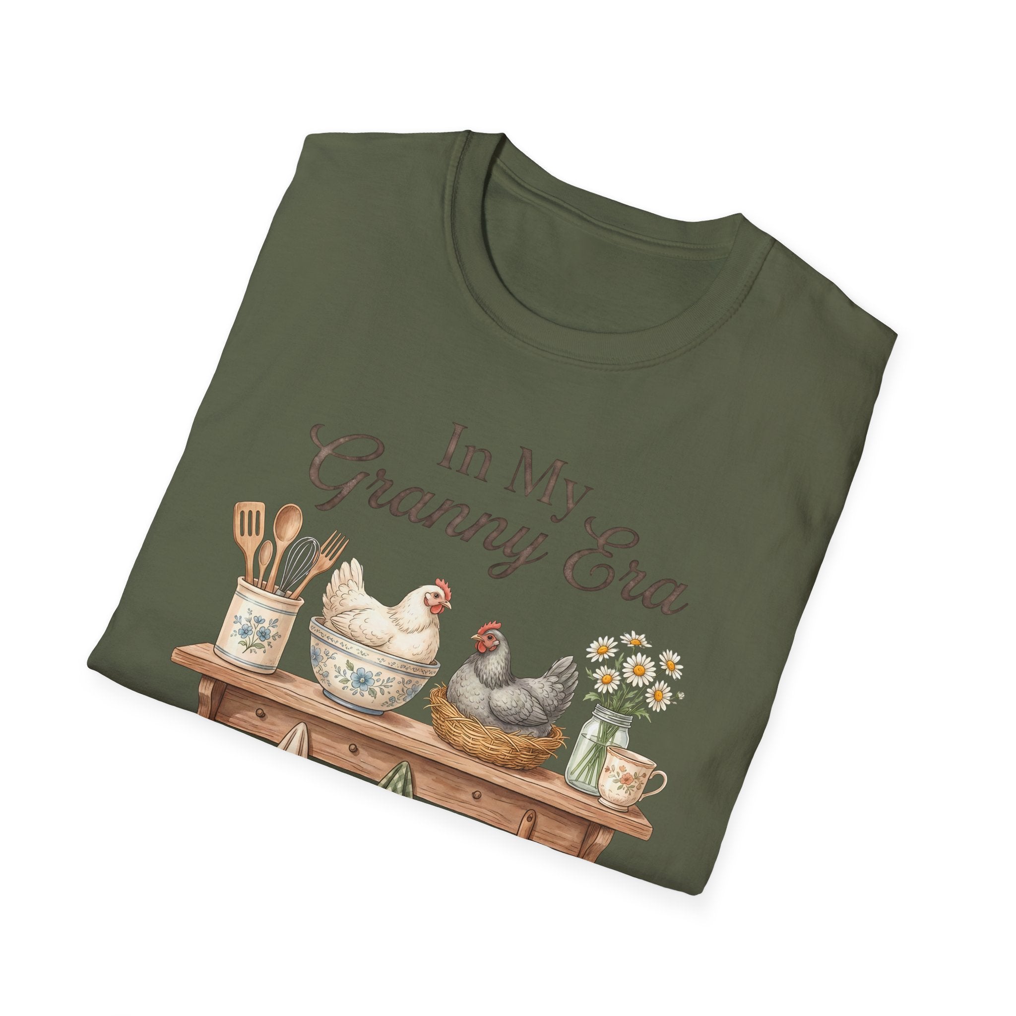 T-Shirt — "In My Granny Era" Vintage Kitchen Chickens Graphic