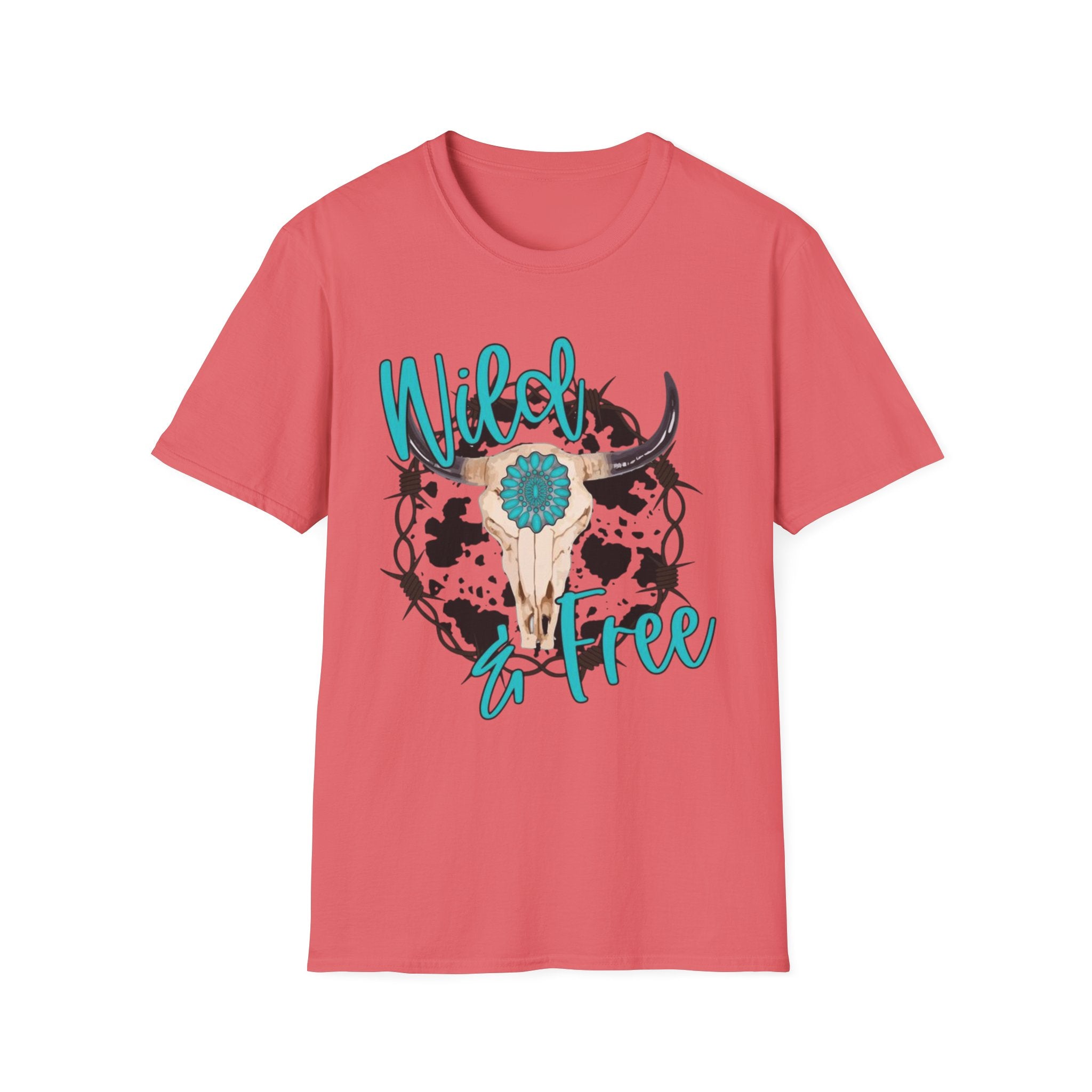 Wild & Free Cow Skull T-Shirt — Turquoise Boho Western Graphic Tee