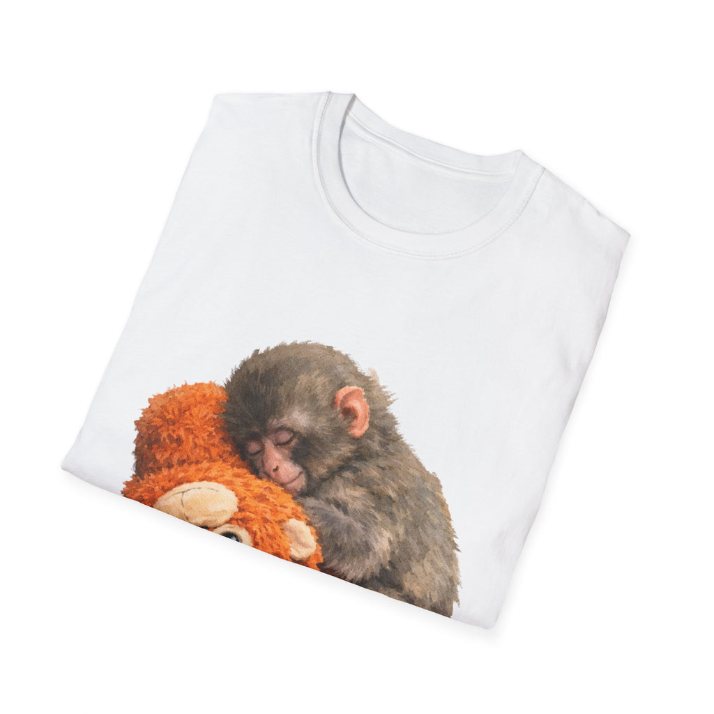 Baby Monkey & Teddy T-Shirt — Cute Sleepy Primate Graphic Tee