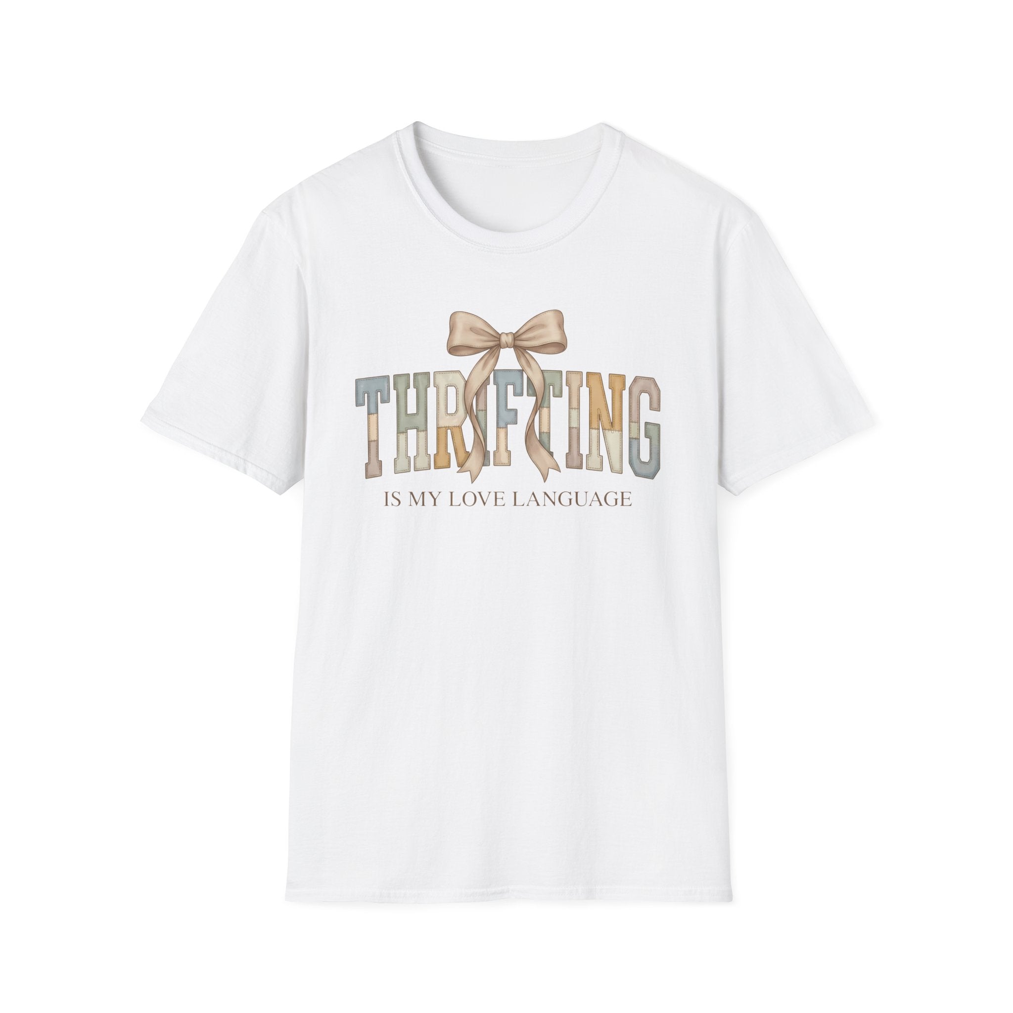 Thrifting Is My Love Language T-Shirt – Retro Bow Vintage Vibe Tee for Thrift Lovers