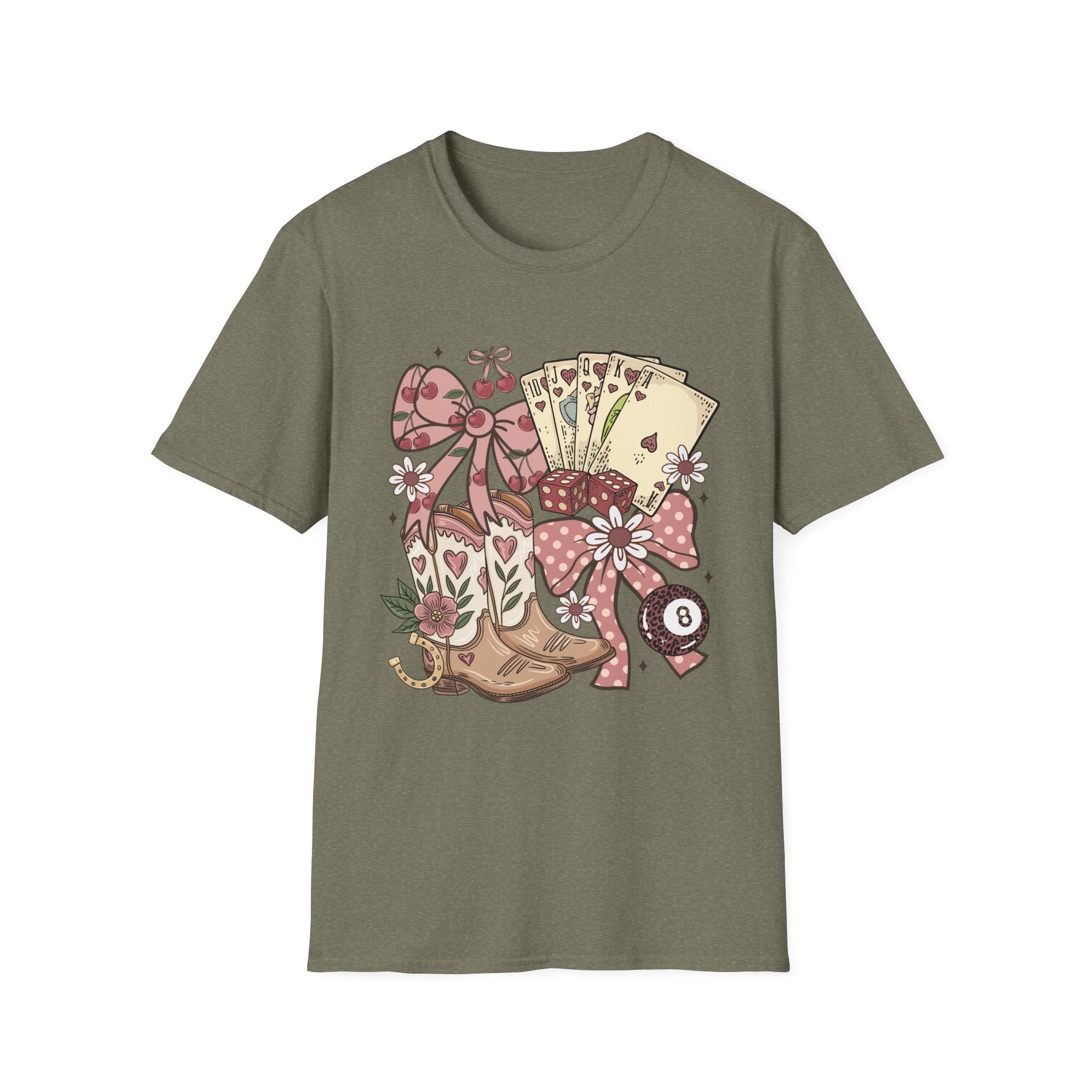 Cowgirl Aesthetic T‑Shirt — Western Boots, Cards & Ribbon Graphic