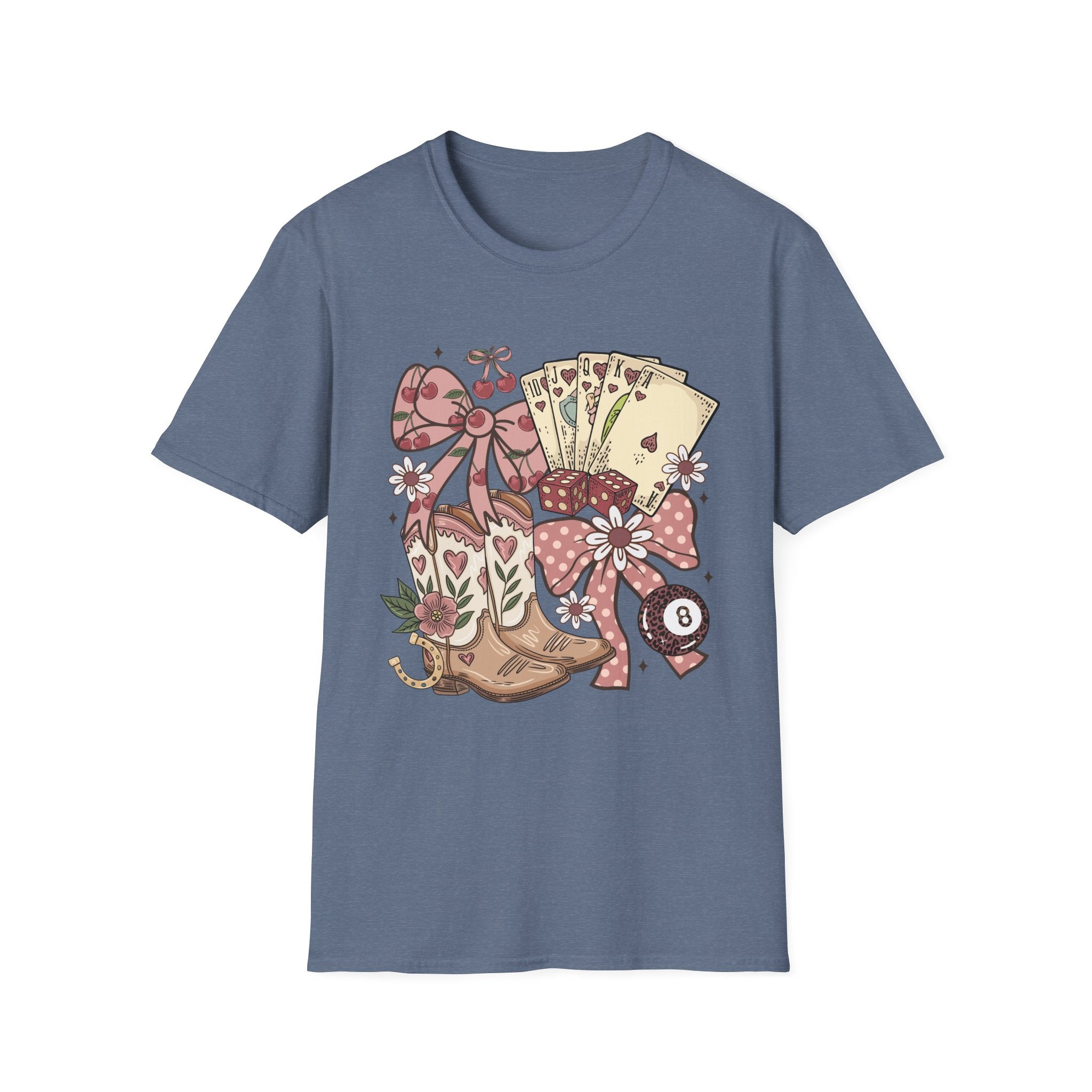 Cowgirl Aesthetic T‑Shirt — Western Boots, Cards & Ribbon Graphic