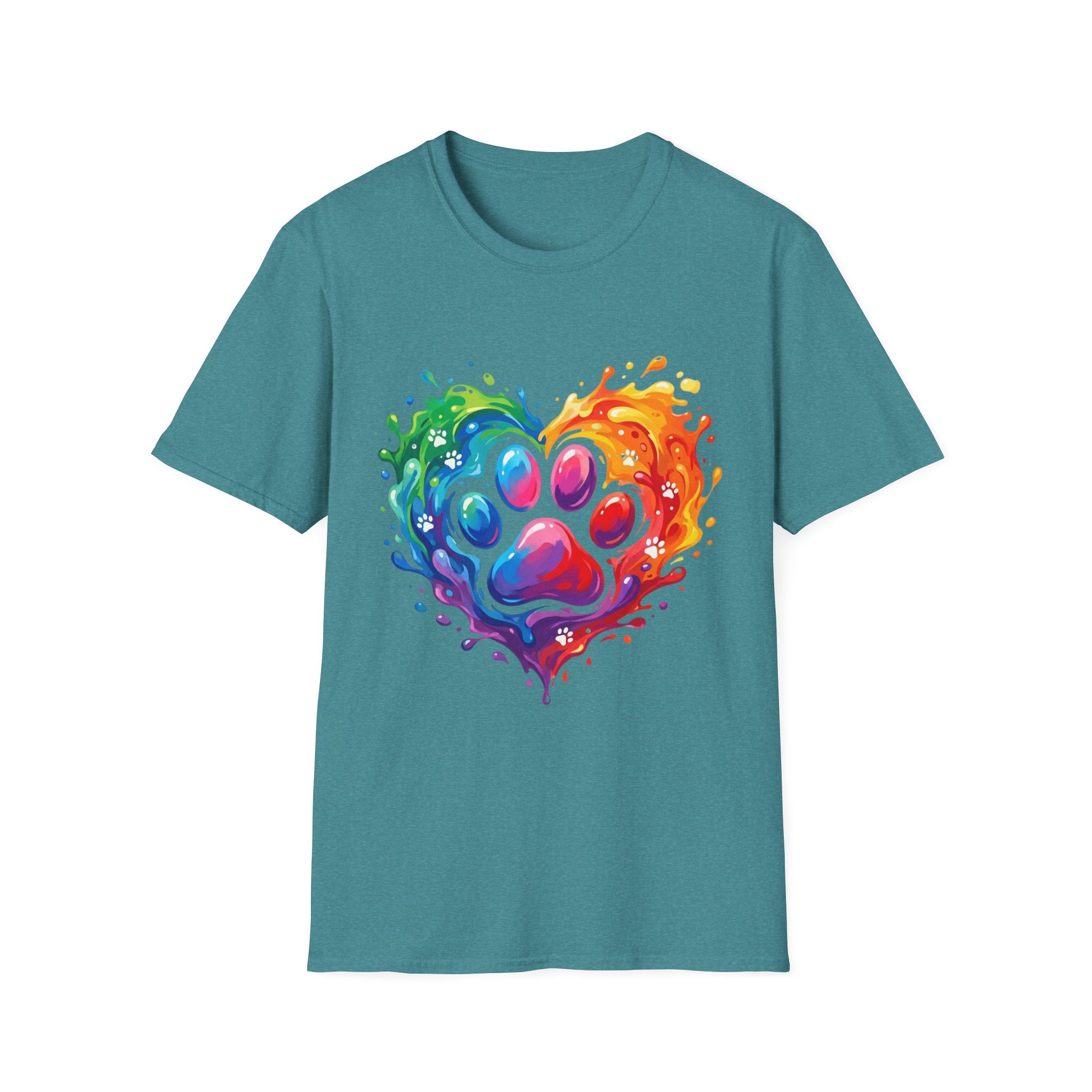 Rainbow Paw Heart T-Shirt — Colorful Pet Lover Tee