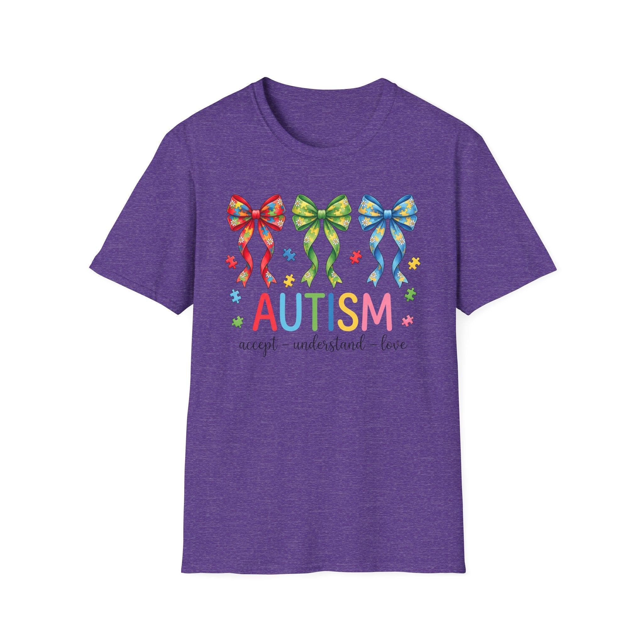 Autism Awareness T-Shirt — "Autism: Accept • Understand • Love" with Colorful Ribbon Bows