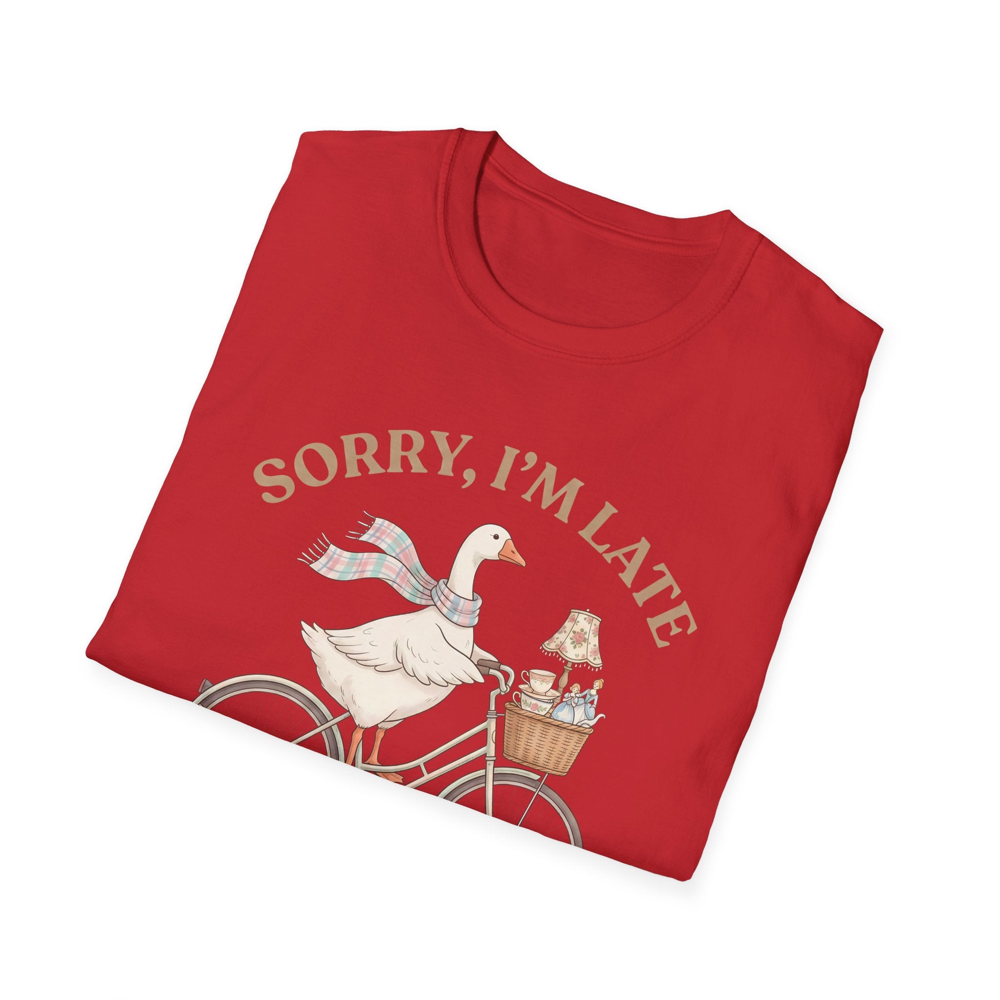 Thrifting Goose T‑Shirt — "Sorry I'm Late I Was Busy Thrifting" Vintage Bike Design
