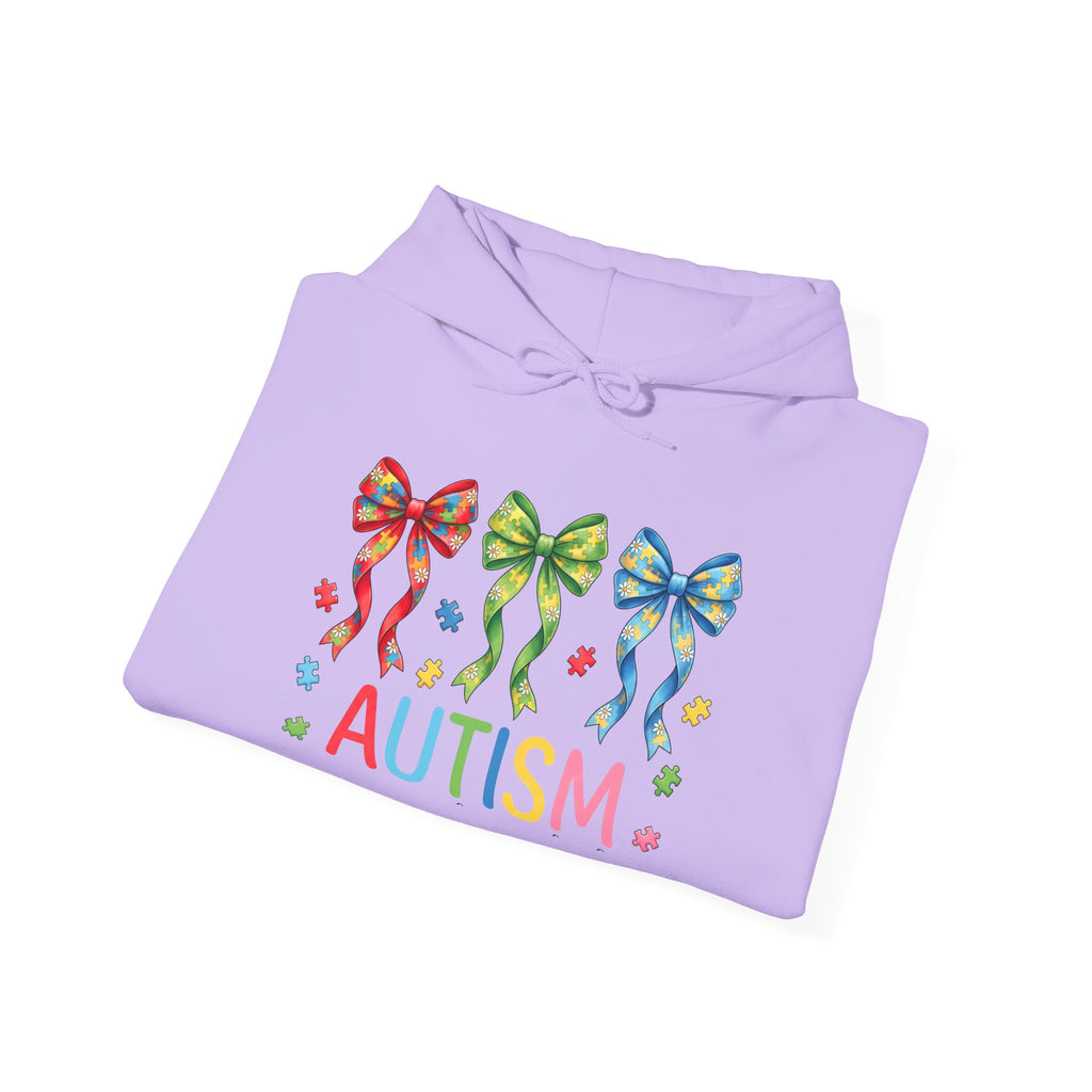 Autism Awareness Hoodie — Rainbow Puzzle Bows Design