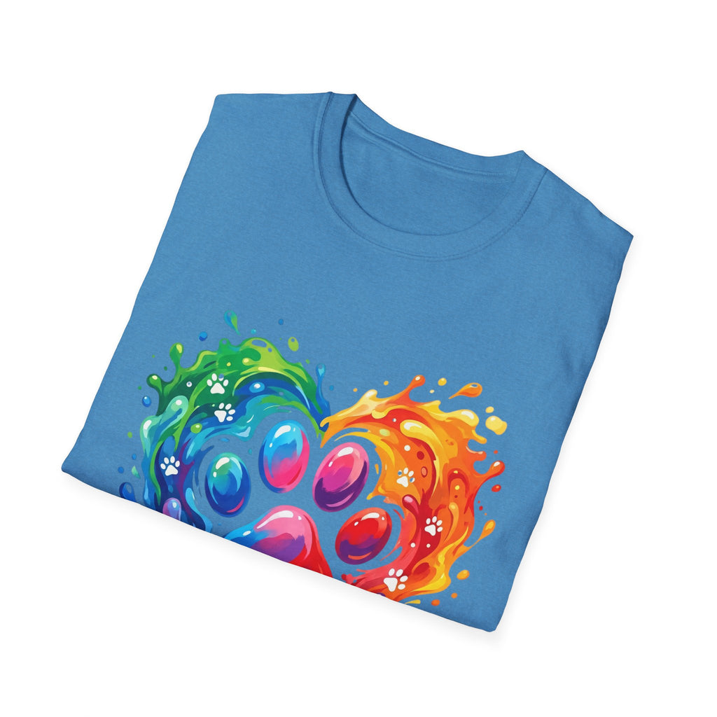 Rainbow Paw Heart T-Shirt — Colorful Pet Lover Tee