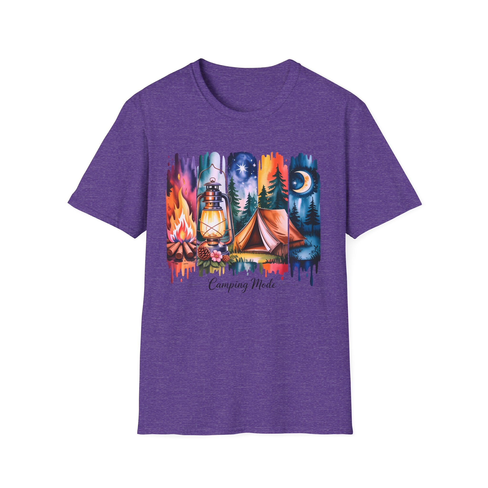 Camping Mode T-Shirt — Watercolor Campfire Lantern Tent Graphic Tee