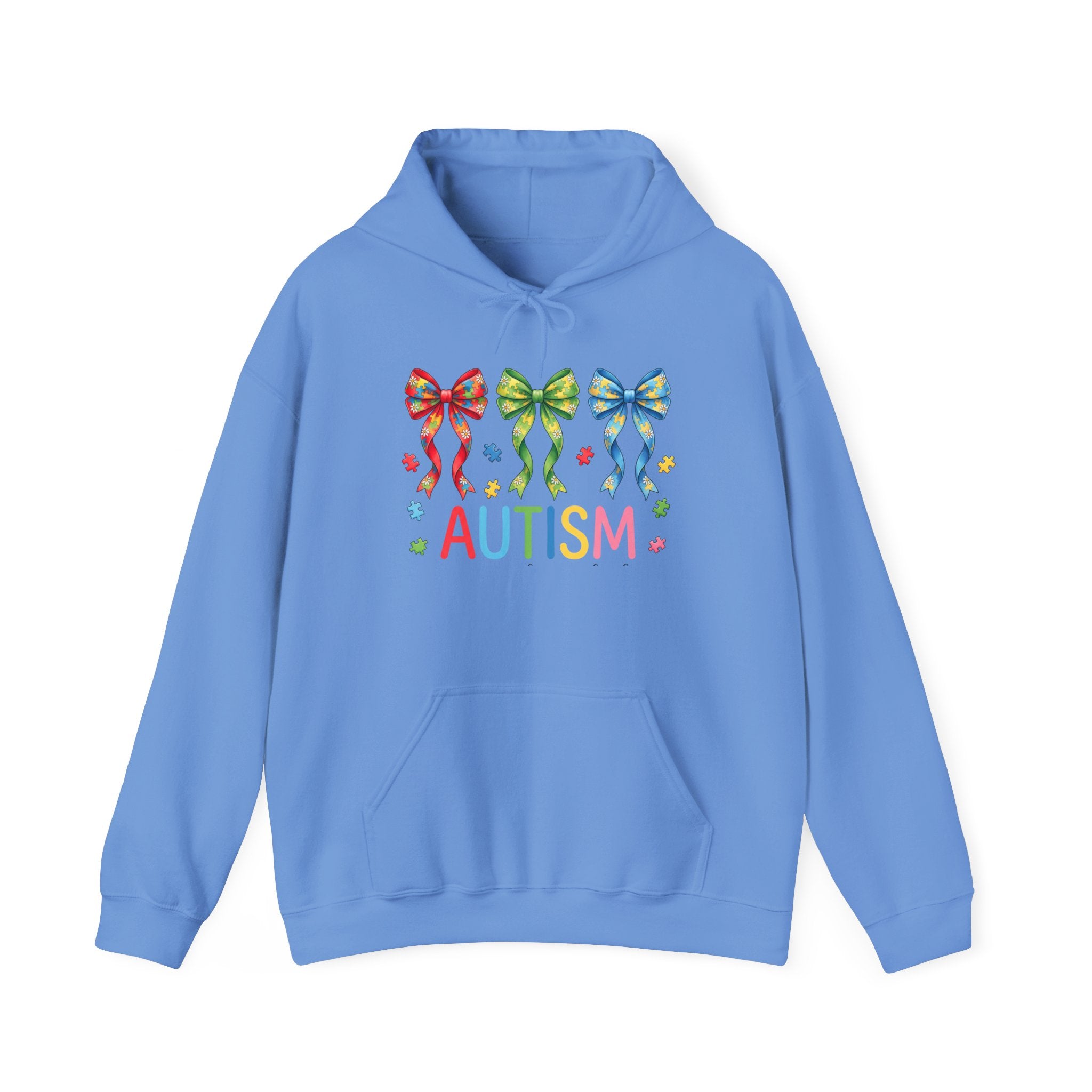 Autism Awareness Hoodie — Rainbow Puzzle Bows Design