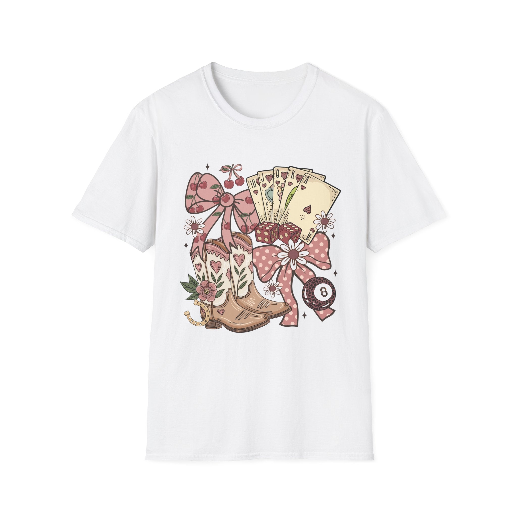 Cowgirl Aesthetic T‑Shirt — Western Boots, Cards & Ribbon Graphic