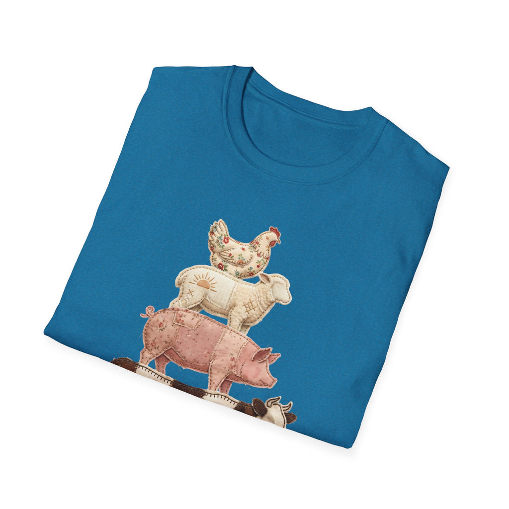 Farm Animal Stack T-Shirt — Vintage Cow, Pig, Sheep & Chicken Graphic Tee