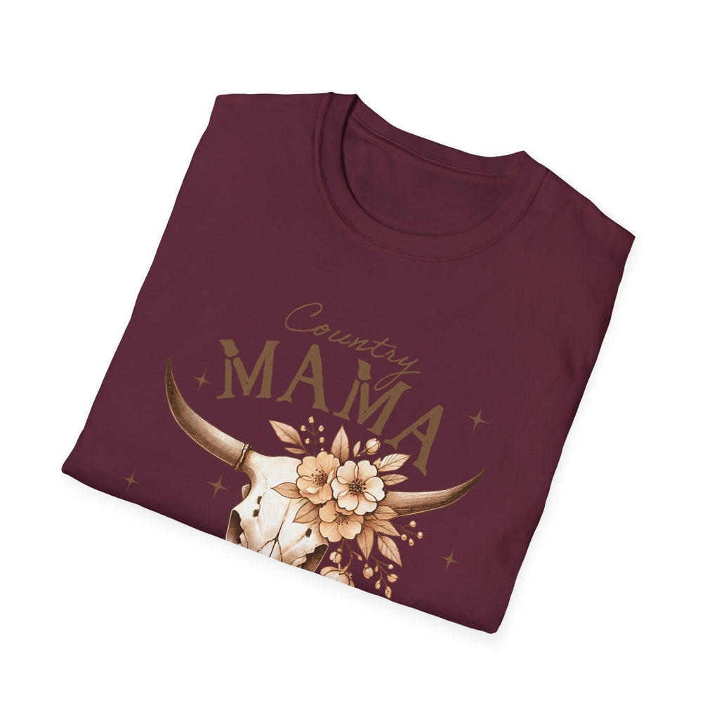 Country Mama T-Shirt — Floral Longhorn Skull Graphic